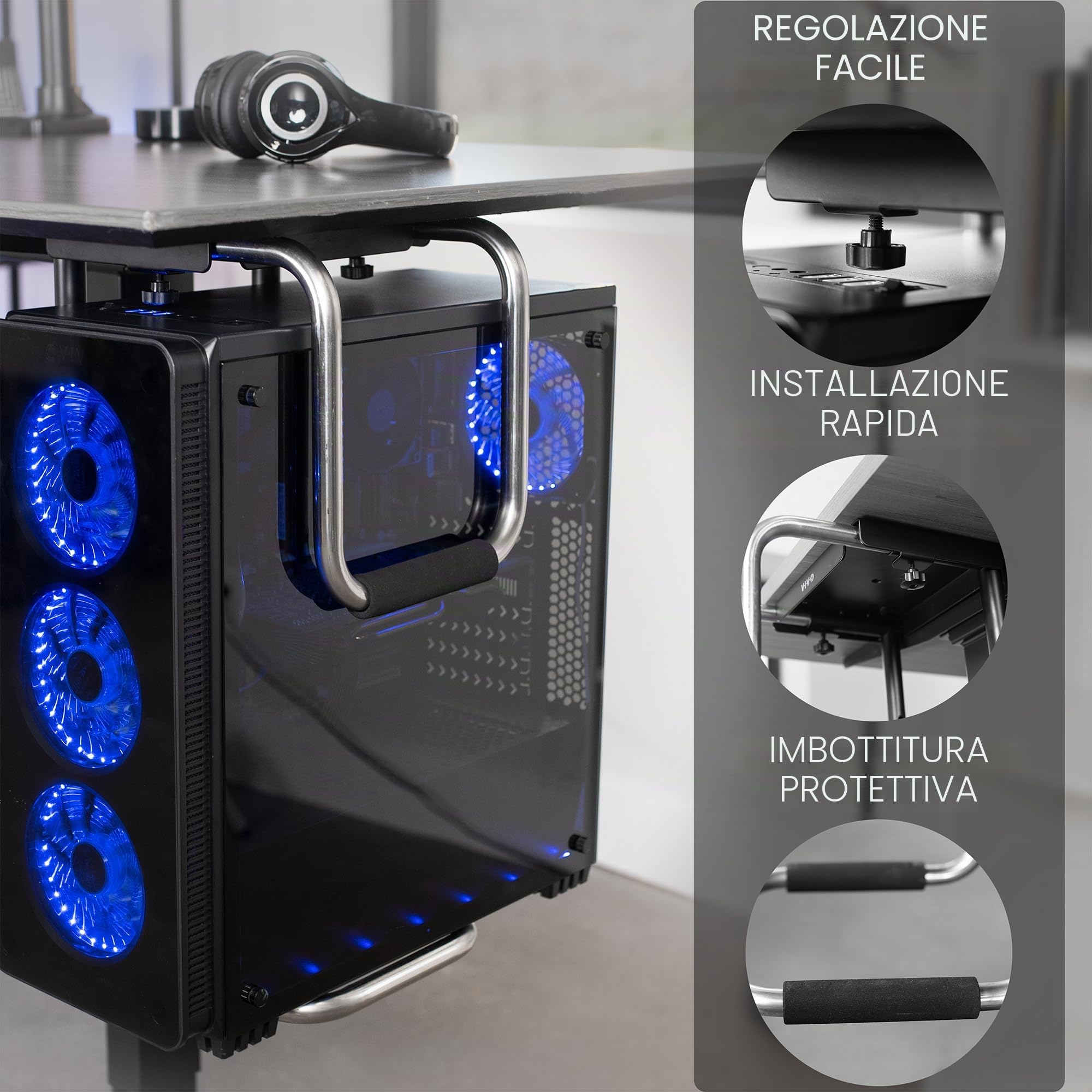 VIVO Supporto regolabile per PC da posizionare sotto la scrivania, supporto CPU per computer, supporta fino a 29,9 kg, MOUNT-PC04A