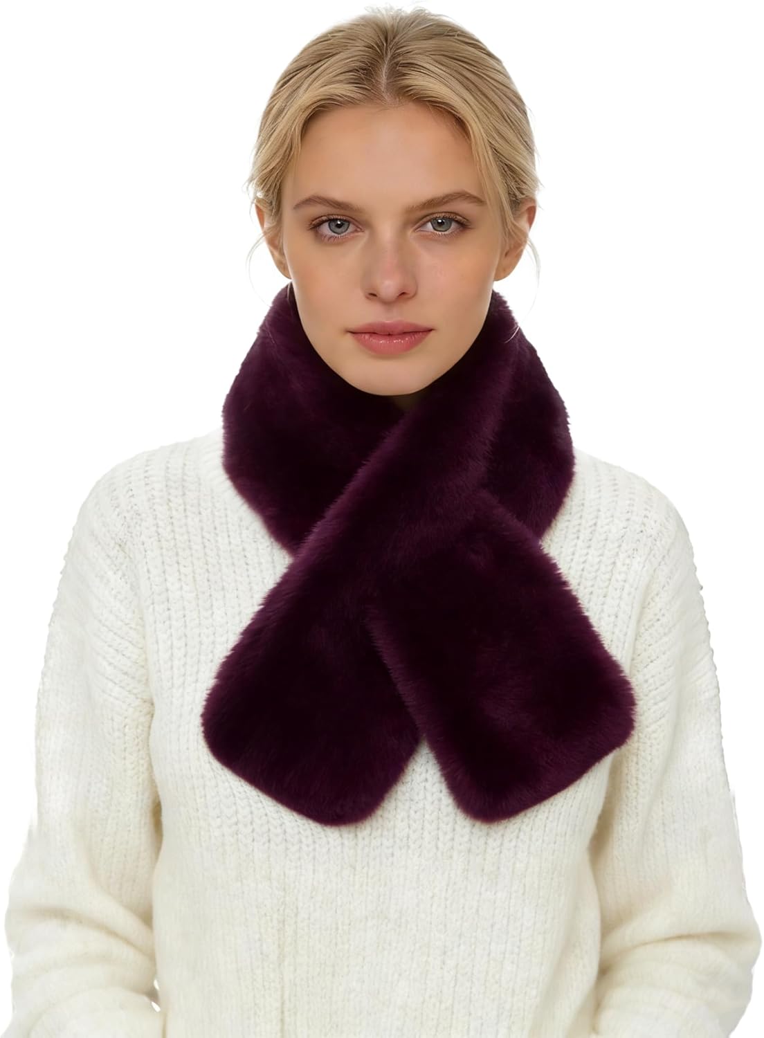 Lina & Lily Faux Fur Pull-Through Women's Winter Collar Scarf Neck Warmer Rectangle Fluffy