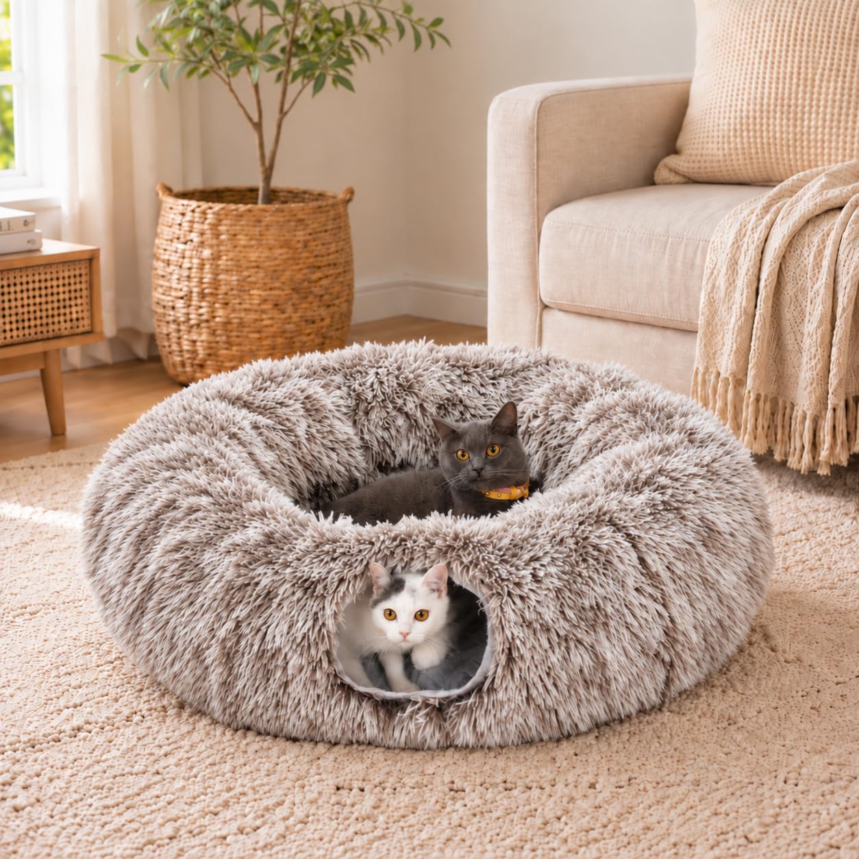 LUCKITTY Plush Cat Tunnel Bed, additional listing photo 1