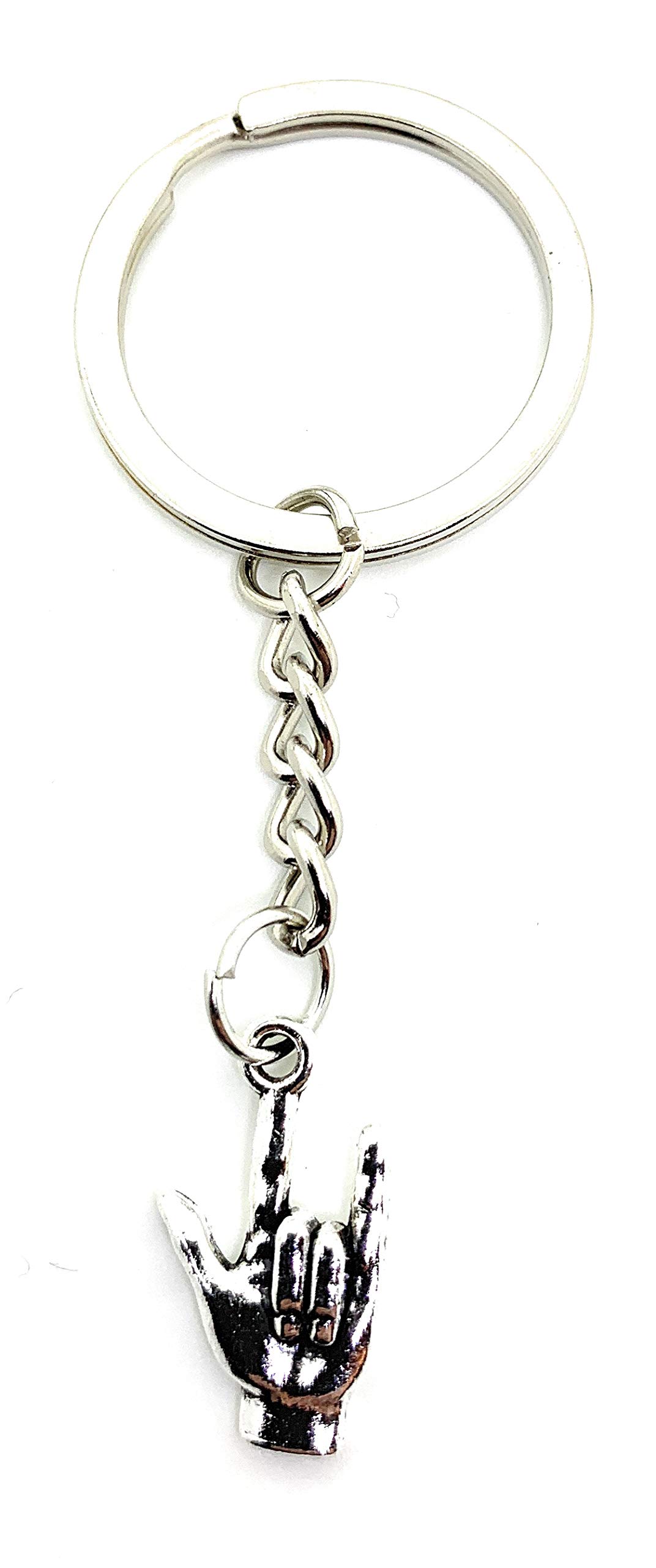 Onwomania Unisex Silver Rock Sign Hand Peace Keyring Metal Lucky Charm In Aluminium Gift Box, Ideal As A Gift, One Size