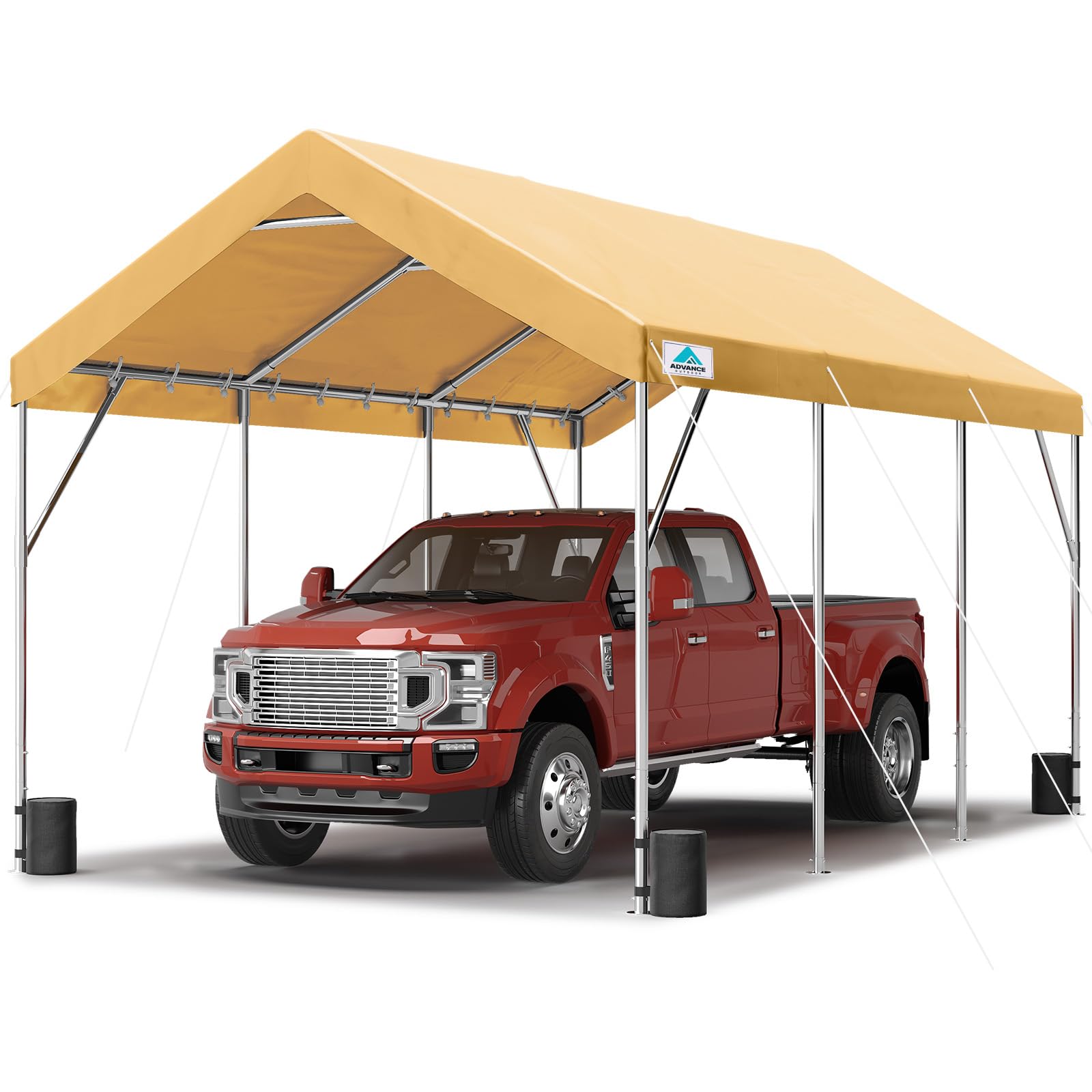 ADVANCE OUTDOOR 12x20 ft Heavy Duty Carport Potable Car Canopy Garage Party Tent Boat Shelter, Adjustable Height from 9.8 ft to 11.3 ft, Beige