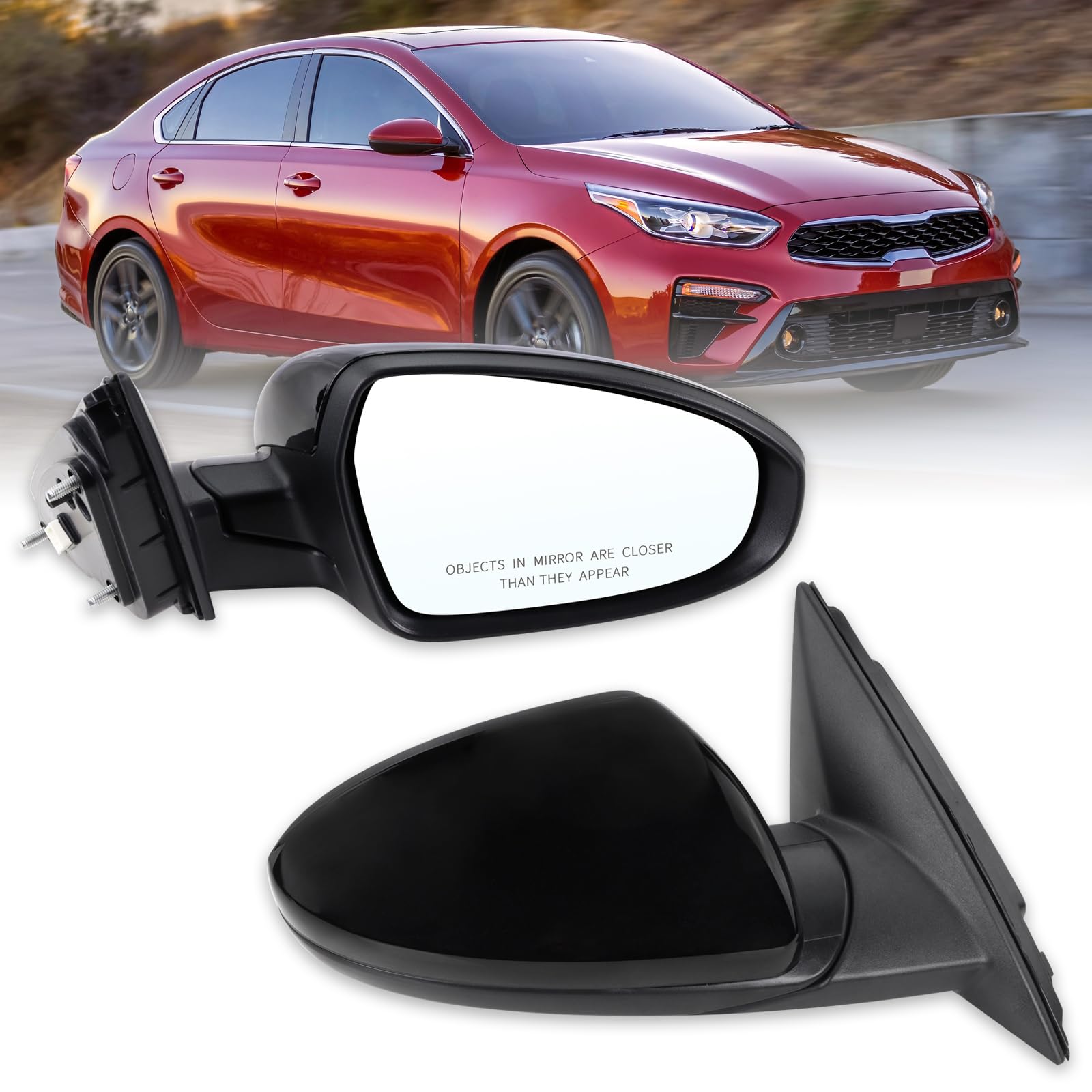 Photo 1 of *MAJOR DAMAGE*
Right Passenger Side Mirror Compatible With 2019 2020 2021 2022 2023 2024 2025 Kia Forte With Manual folding Power Glass Black Replace#KI1321226(3Pins)