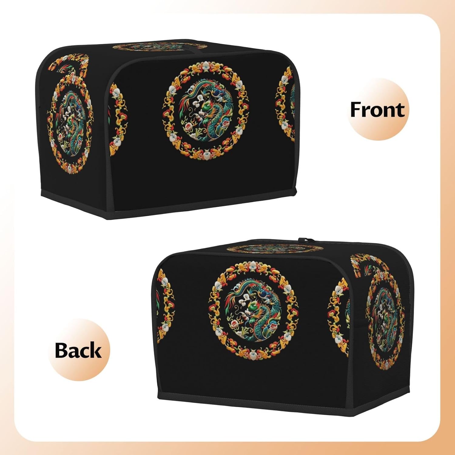 Dragon pattern Toaster Cover 2 Slice, Waterproof Bread Machine Covers with Pockets Universal Size Kitchen Small Appliance Cover with Handle, Dust and Fingerprint Protection