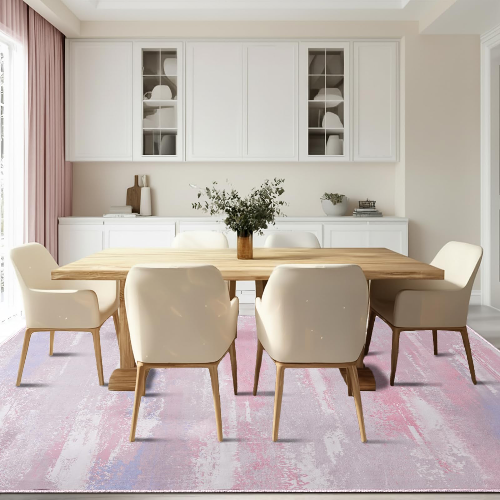 Teppich Rosa Wohnzimmer, Waschbarer Kurzflor Teppiche 160 x 230 cm Groß, Abstrakelte Farbige Gemälde, Abstraktion und Mode Farben Passen, Schlafzimmer, Esszimmer und Büro
