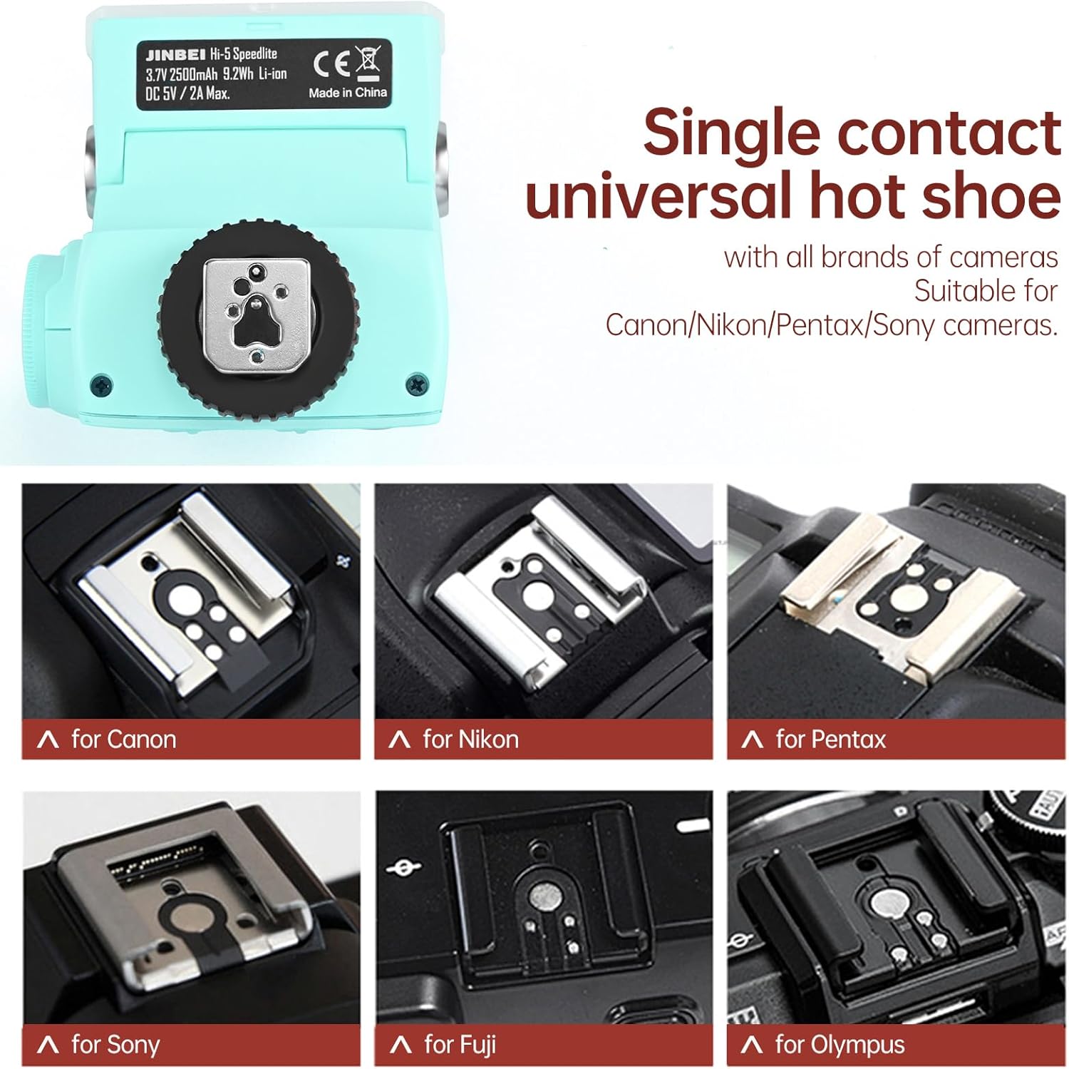 Hi5 Retro Camera Flash with Adjustable Head & Built-in 2500mAh Li-ion Battery, GN16 6000K±200K, S1/S2 Modes, for Sony/Canon/Nikon/Fuji/Olympus Hot Shoe Cameras​​