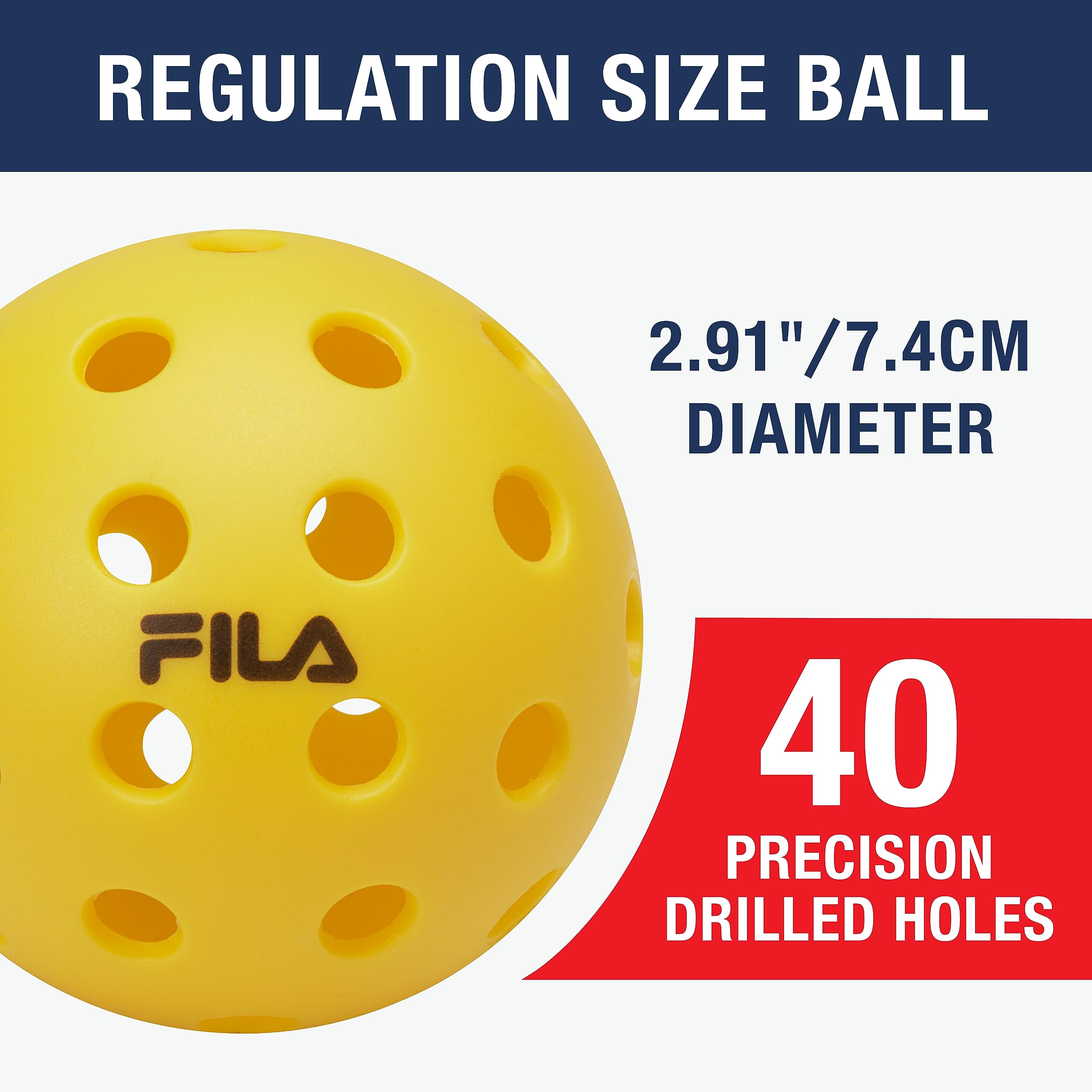 FILA Pickleball-Bälle für den Außenbereich, Pickleball-Set, reguläre Größe, Outdoor-Pickleballs mit 40 Löchern, Limettengrün