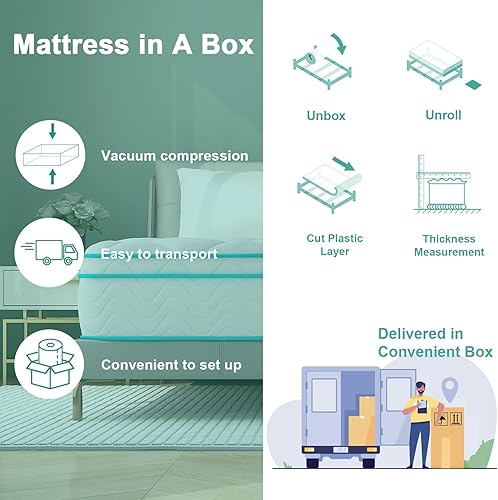 Miniatura 6 de Colchón Queen híbrido de resortes interiores de 10 pulgadas en una caja, diseño ergonómico con espuma transpirable y resortes ensanchados para un