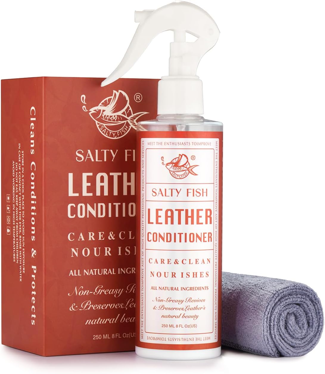 SALTY FISHLeather Conditioner Cleaner for Couch Furniture, All-Natural Leather Care Kit for Leather Couch,Car Seat,Apparel,Boot,Shoe (8 Fl Oz)