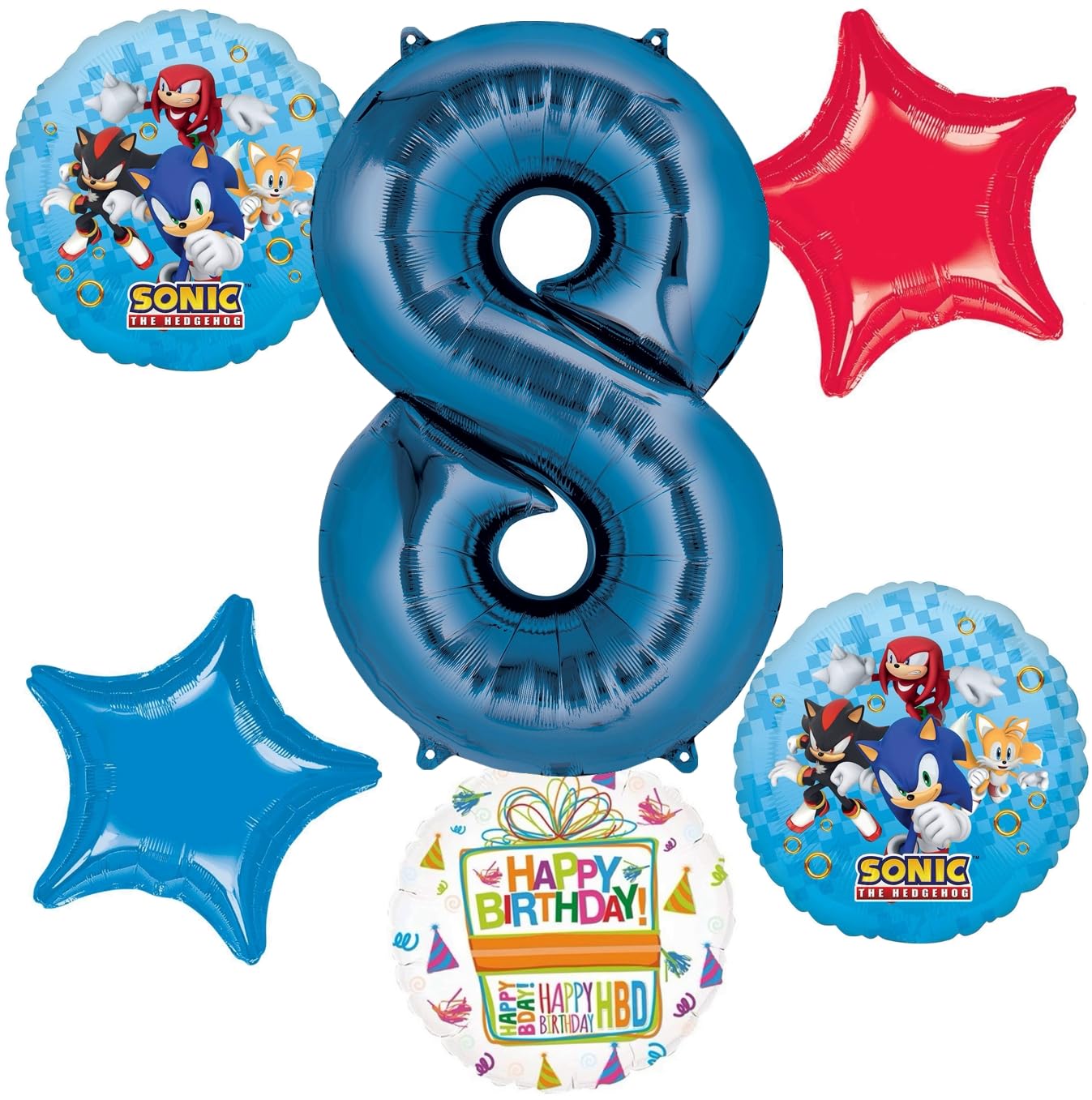Anagram Sonic 8th Birthday Party Supplies Video Gamers Hedgehog Foil Balloon Bouquet Decorations 6pc