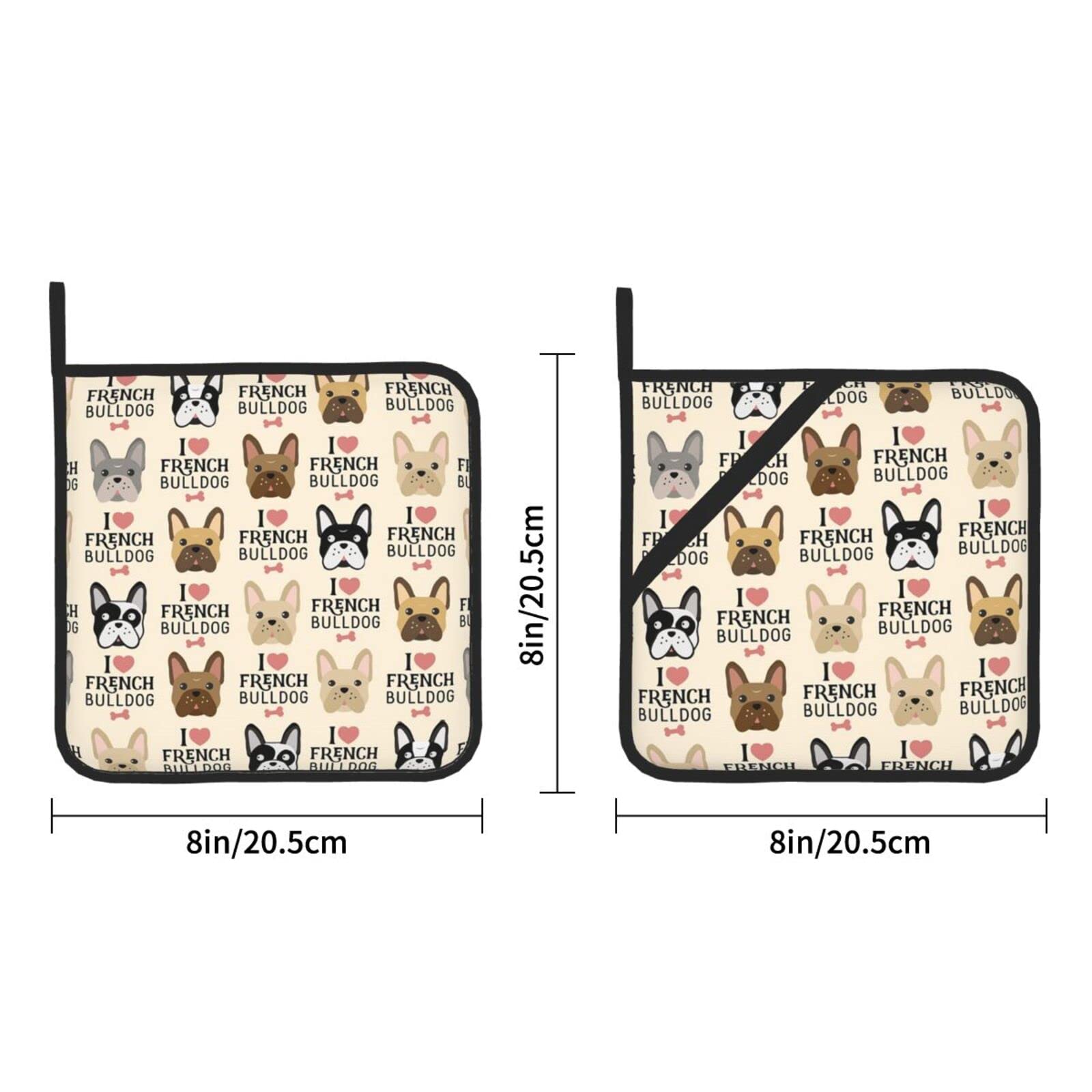 Ofenhandschuhe & Topflappen Set – Motiv Französische Bulldogge, Hitzebeständig Bis 280°C
