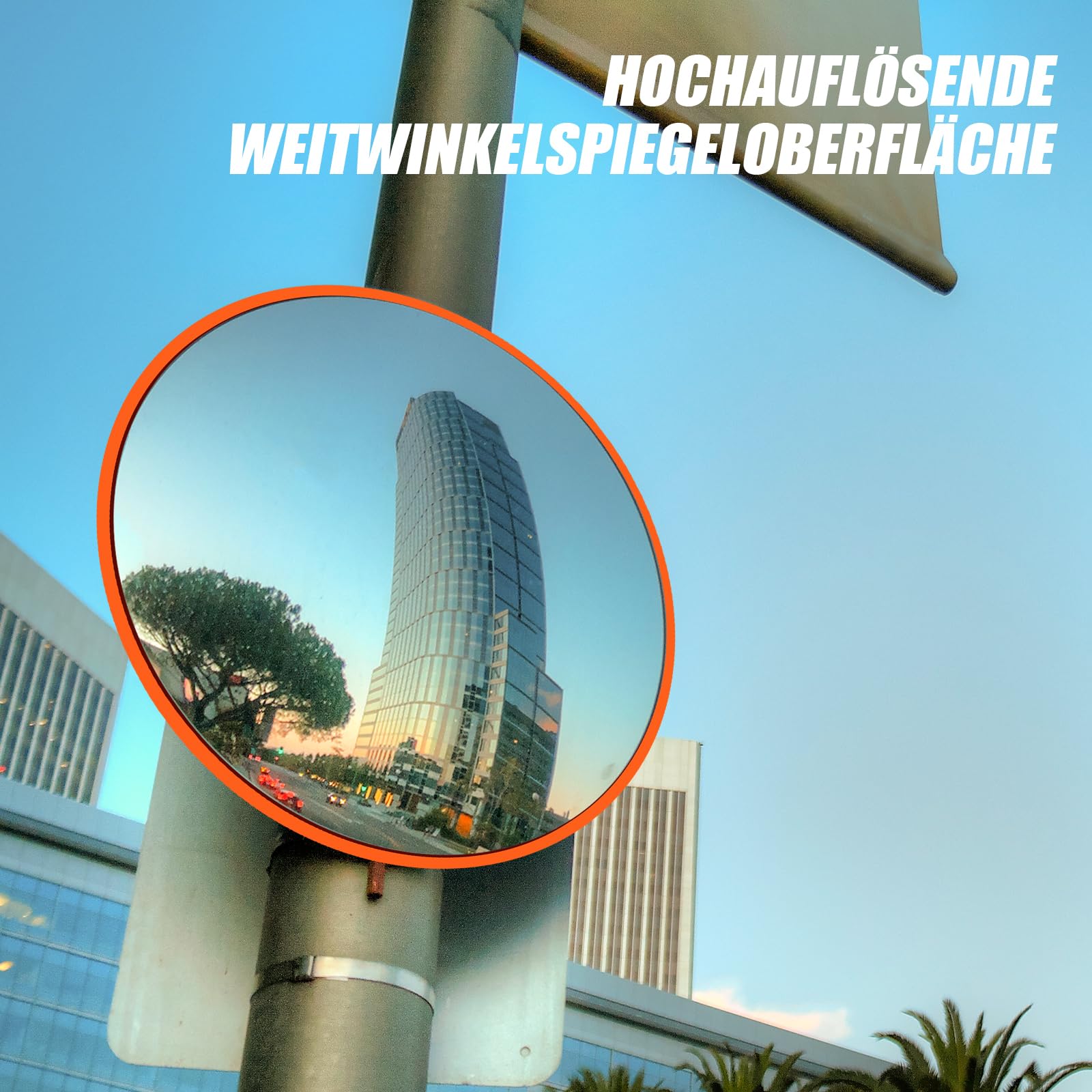 Espejo convexo para garaje y entrada, ángulo de visión de gran angular ajustable de 60 cm, espejo de seguridad curvado, soporte interior y exterior, con accesorios, fácil instalación