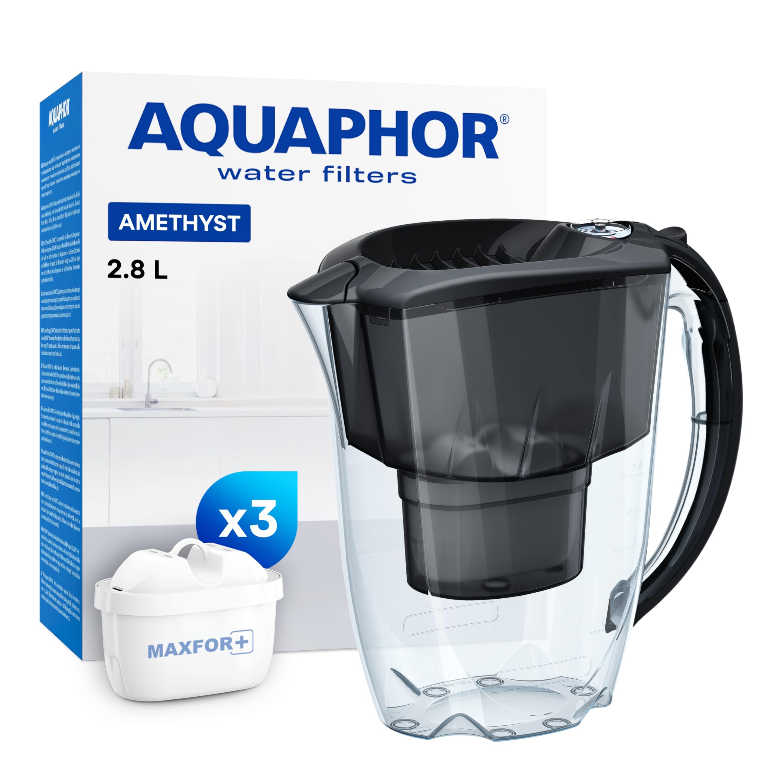 AQUAPHOR Carafe filtrante Amethyst avec (3) Filtre Maxfor+ 200L - 2,8 L - Noir