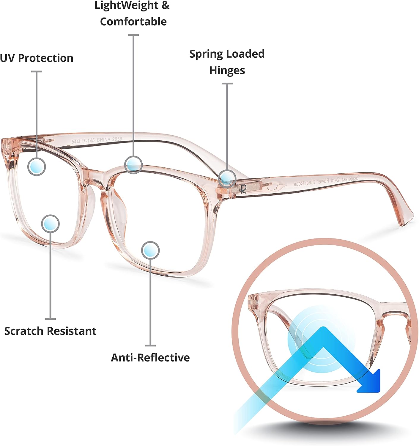 Readerest Blue Light Blocking Reading Glasses (Blush, 1.50 Magnification) - Computer Eyeglasses With Thin Reflective Lens, Antiglare, Eye Strain, UV Protection, Stylish For Men And Women