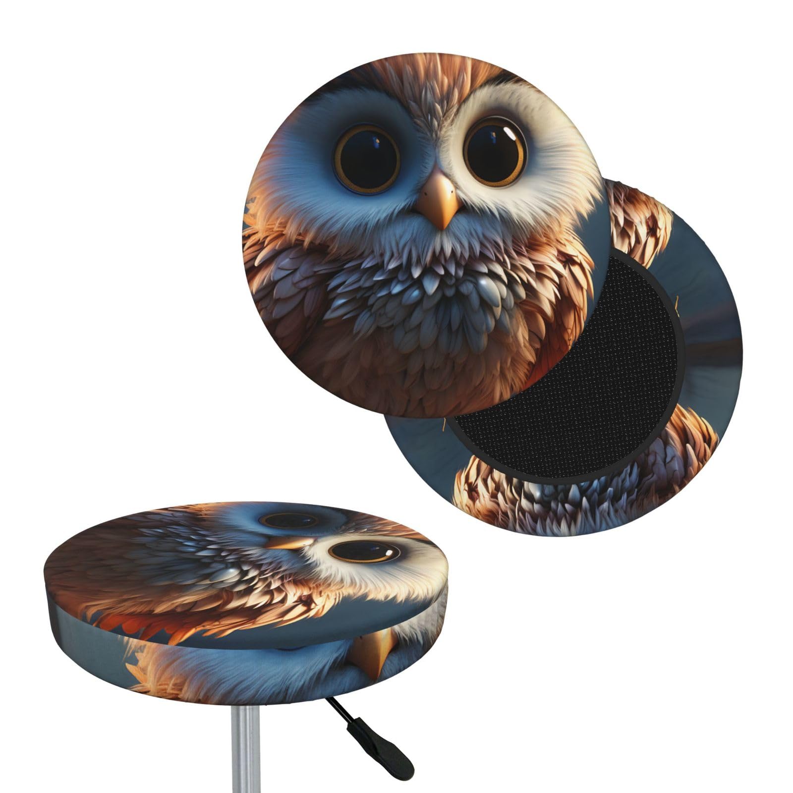 FekiLoot Cute Owl Round Bar Stool Covers Stretch Washable Bar Stool Covers Dustproof Slipcover Bar Chair Covers with Elastic Band for Bar Kitchen Living Room Decor 14 Inch