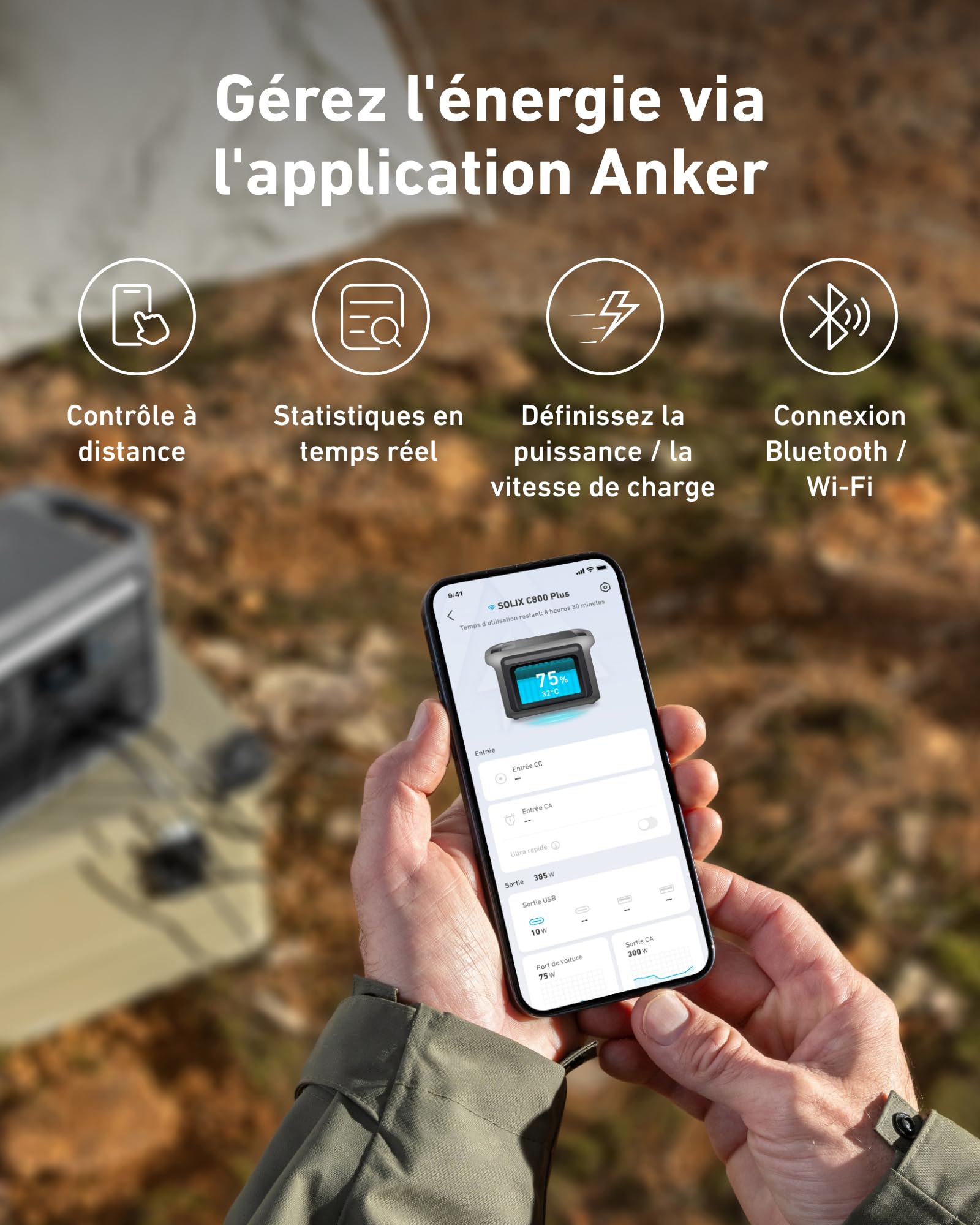 Anker SOLIX C800 Plus Station électrique Portable, générateur Solaire 1 200 W (1 600 W Max.) et Lampes de Camping, Recharge 58 Min, Batterie LiFePO4 768 Wh, Voyage, Maison (Panneau Solaire en Option)