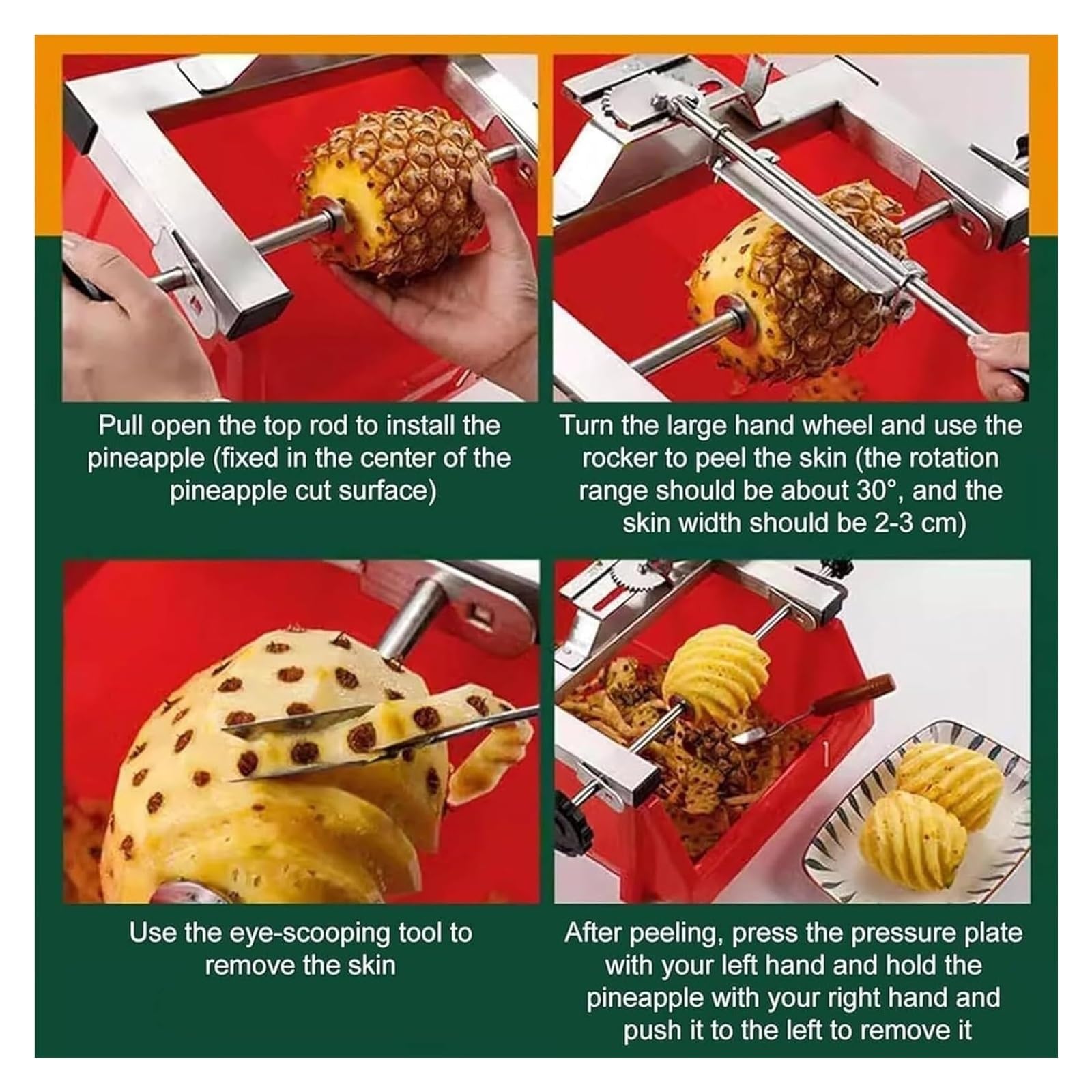 Macchina for sbucciare l'ananas commerciale con cestello, kit manuale for la rimozione della buccia dell'ananas in acciaio inossidabile, for casa, ristorante, supermercato