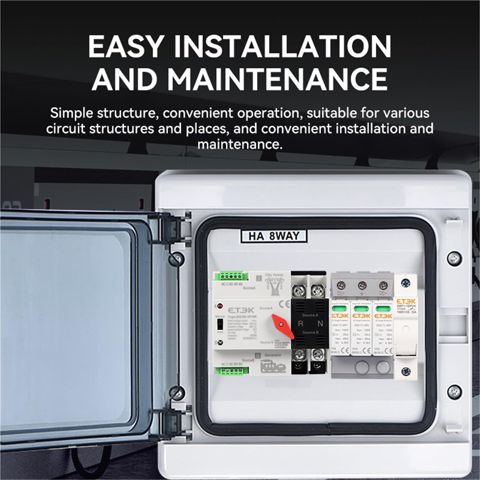 Interruttore di trasferimento automatico a doppia alimentazione 220 V 2P 4P Guida Din ATS City Grid for alimentatore generatore e inverter EK2R(Compatible,100A)