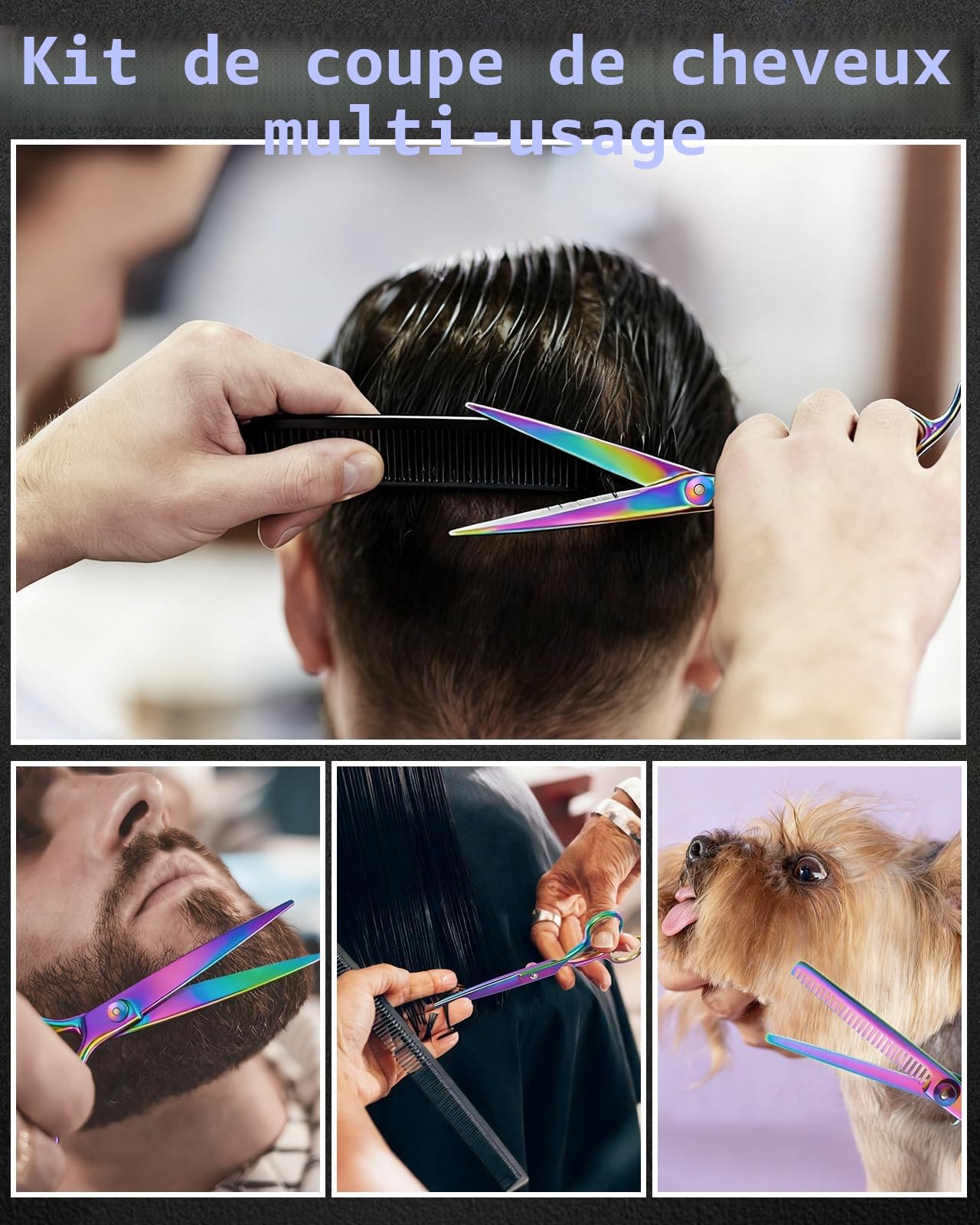 Lictin Ciseaux Coiffeur Professionnels 13 en 1-6.7" en Acier Inoxydable avec Peigne - Pour Coupe Effilée, Dégrader, Hommes, Femmes & Enfants (Multicolore Éclatant)