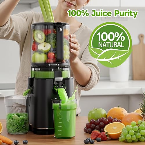 Miniatura 4 de Exprimidor de prensa en frío con 3 filtros (para jugosorbeteleche de nueces), exprimidor con tolva de boca ancha de 6 pulgadas, autoalimentación y