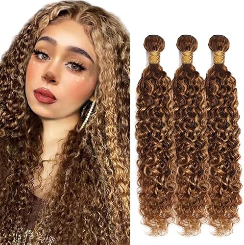 P4/27 Water Wave Bundles Highlight Blonde Bundles Human Hair 14 16 18 Inch Unpro