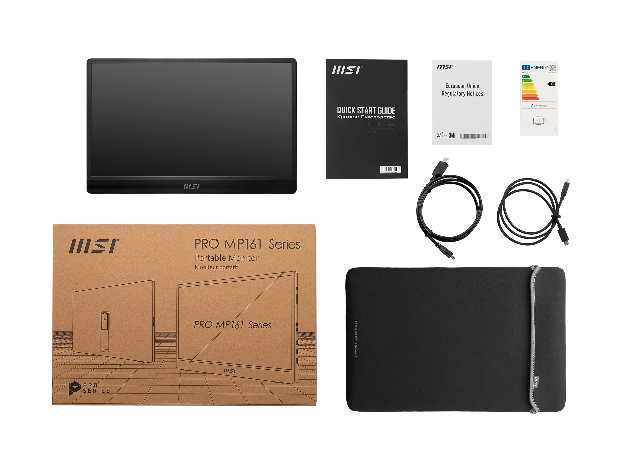 MSI PRO MP161DE portabler IPS Monitor 39,6 cm (15,6 Zoll), 60 Hz, FHD (1920x1080), Ultra Slim, USB Typ C, Mini HDMI, schwarz