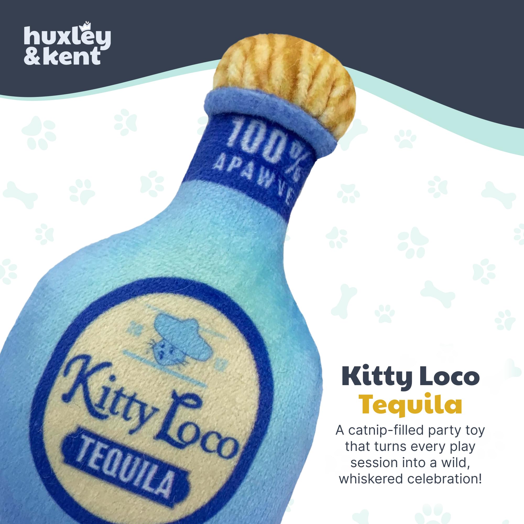 Huxley & Kent Juguete para gatos | Kitty Loco Tequila | Nappy Hour Strong Catnip Filled Cat Toy | Juguete de peluche suave con hierba gatera y arruga | Kittybelles