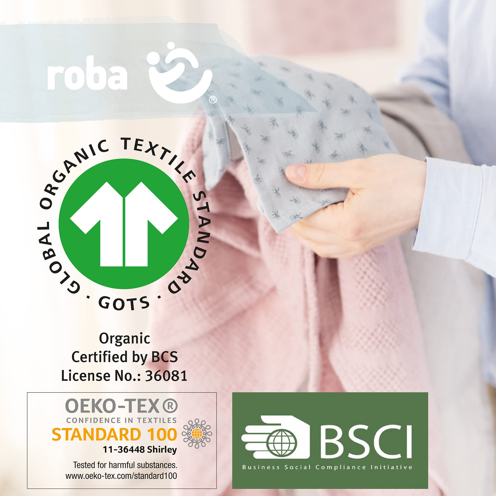 roba Prezent dla niemowlaka - zestaw pielęgnacyjny na narodziny - ręcznik, myjka, przytulanka i koc - bawełna organiczna - certyfikat GOTS - dla dziewczynek i chłopców - jasnoniebieski
