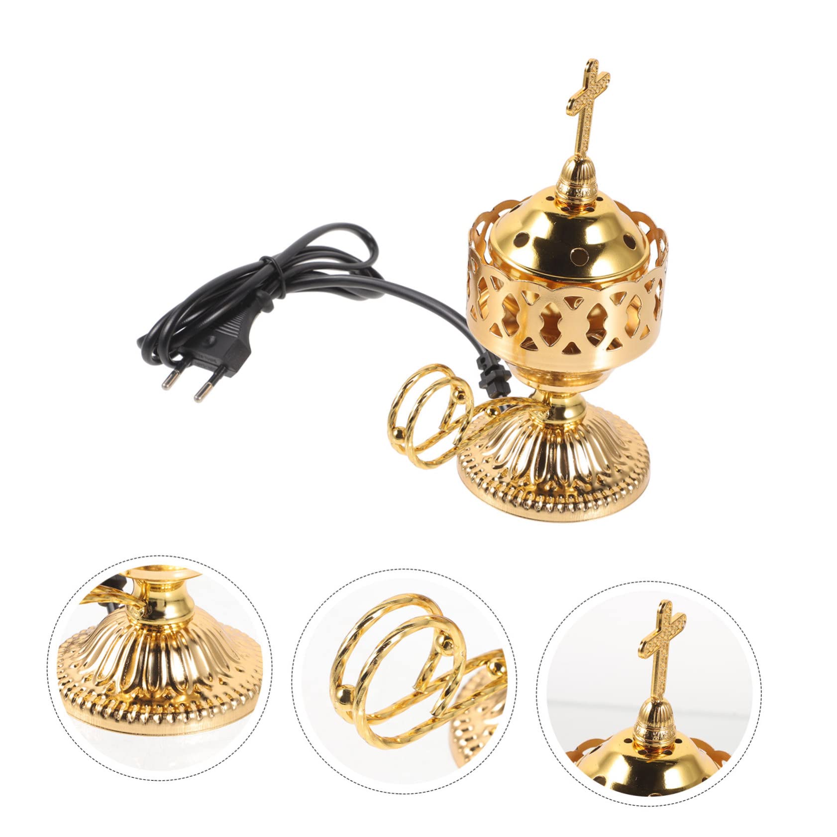 Garneck Quemador de Incienso Eléctrico Enchufe EU 220v de Hierro Dorado Elegante y Duradero Estilo Medio Oriente para Ambiente del Hogar Adecuado para Fiestas