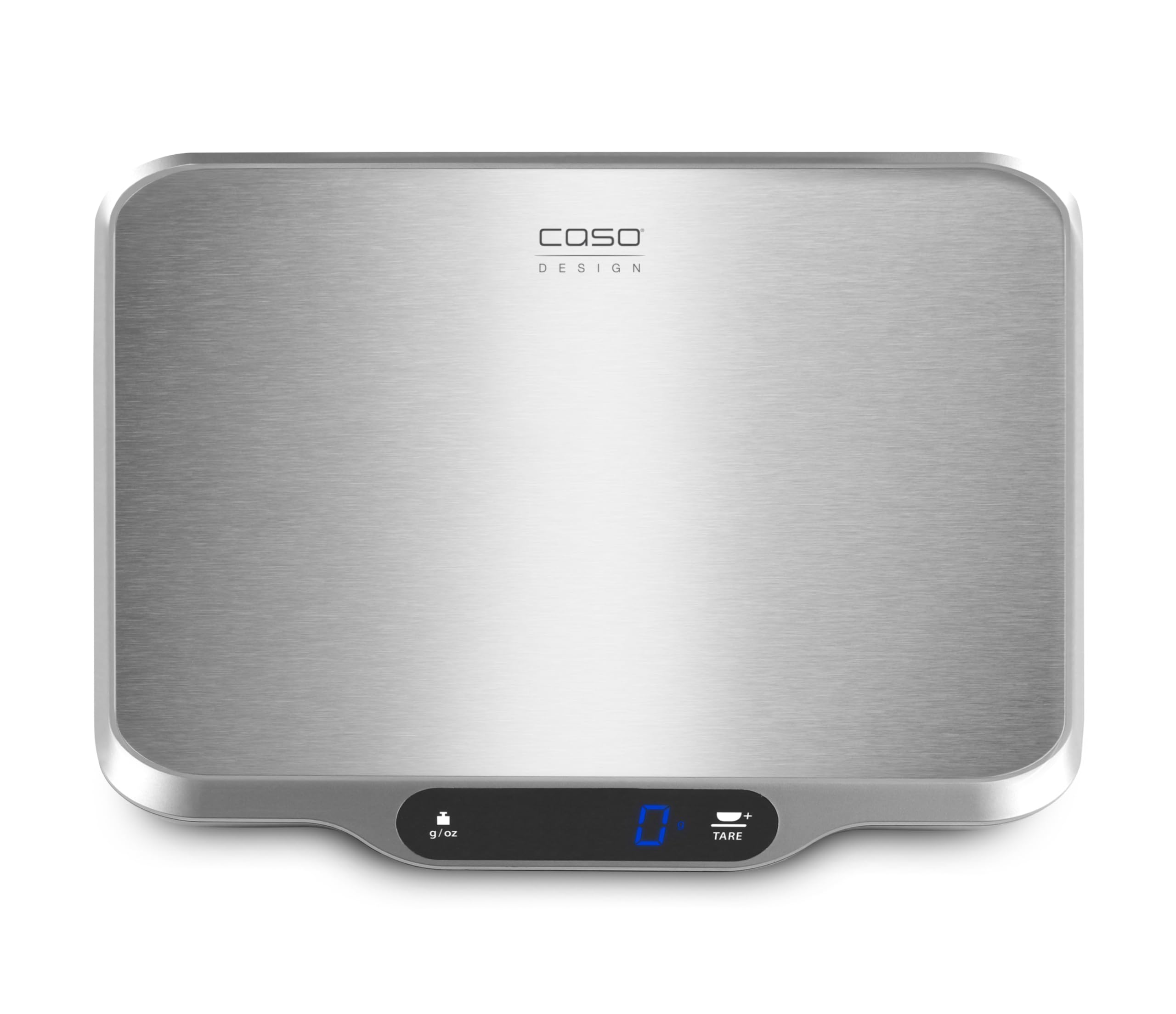 CASO L15 - Bascula de cocina con pantalla LCD, gran superficie de acero Inoxidable (30x22 cm), manejo táctil, función de tara y hold, graduación precisa de 1 g, hasta 15 kg