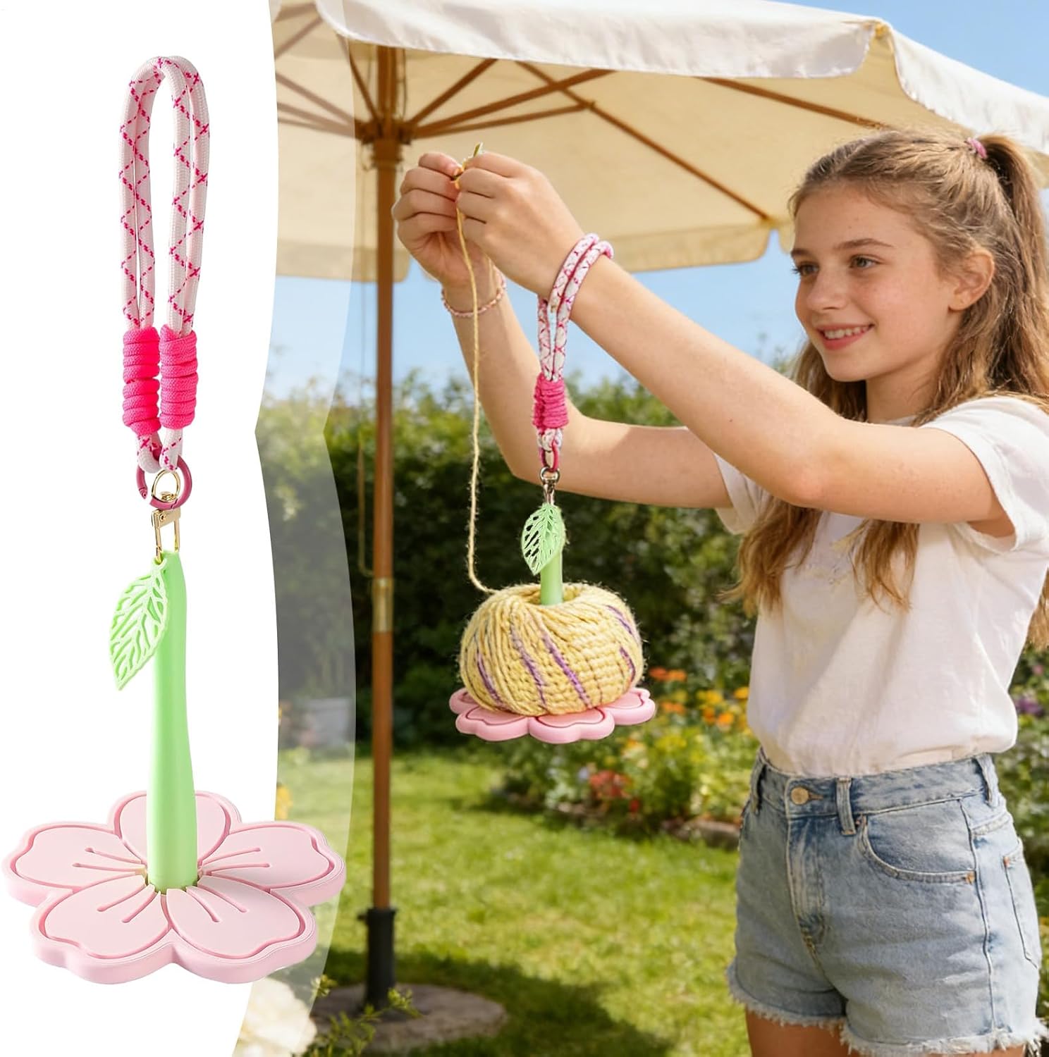 Yarn Ball Winder Tool, Flower Shape Spinner Winder, Knitting Yarn Ball with Smooth Rotation Easy Winding Design, Compact Portable Tool for Travel Rides Crafting Project Adults Hobbyists