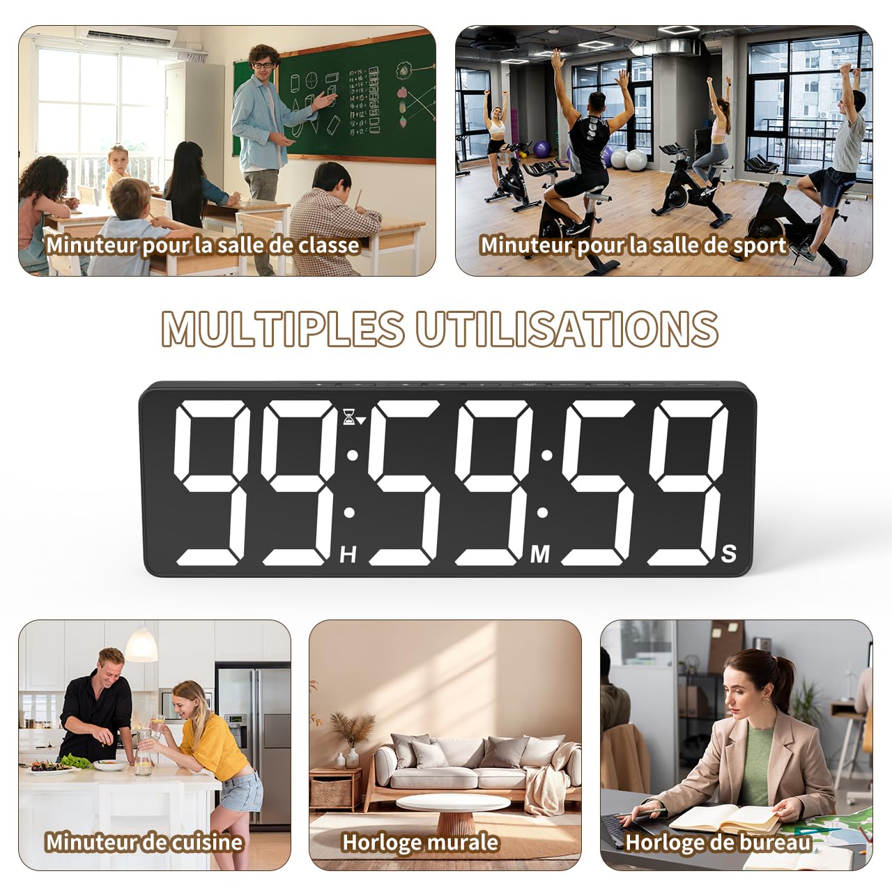 Minuterie Murale 15,7", 99h Compte à rebours/à Terme, RVB + télécommande