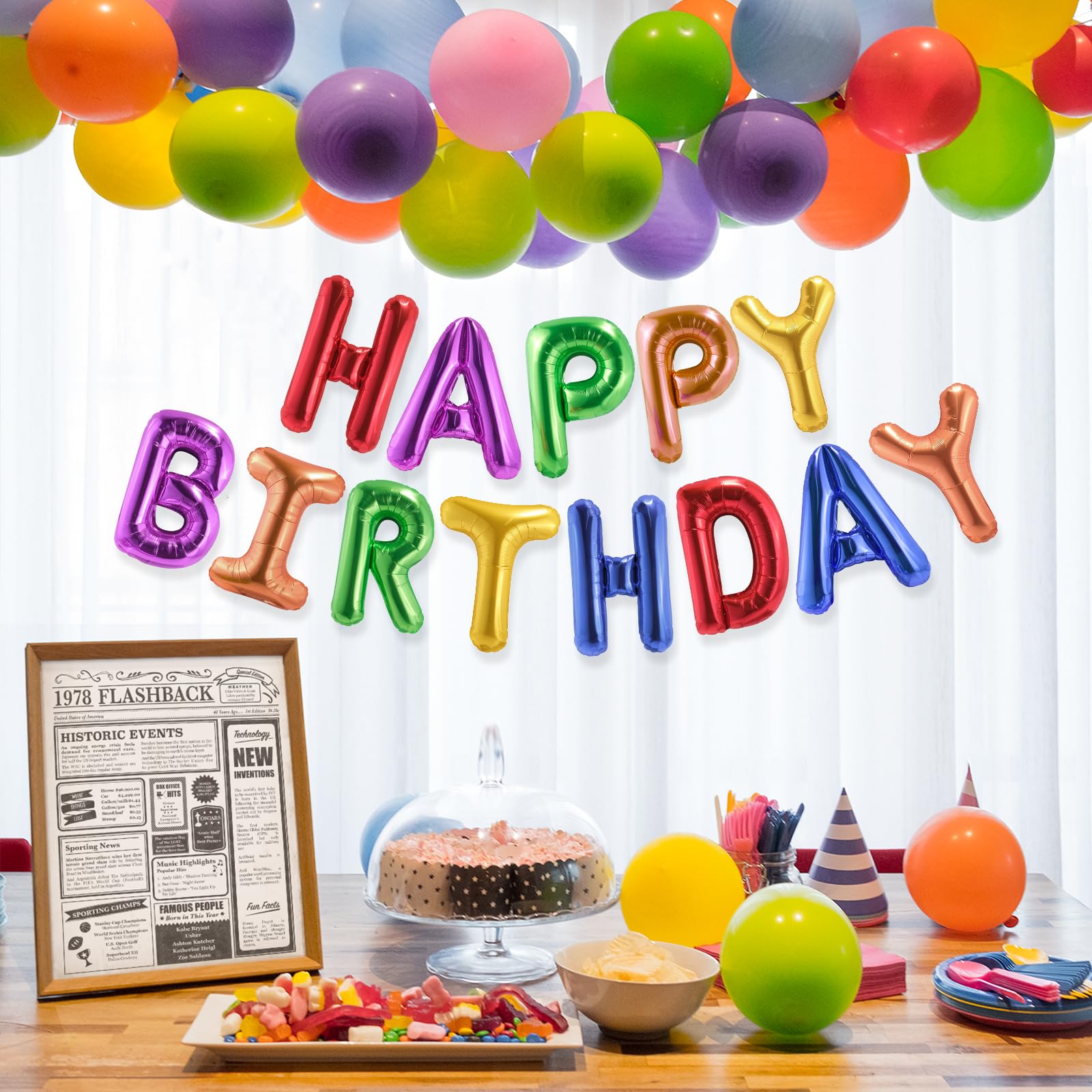 Happy Birthday Balloons Banner, 16 Inch Mylar Foil Letters Balloons Birthday, Birthday Party Decorations And Accessories For Children And Adults