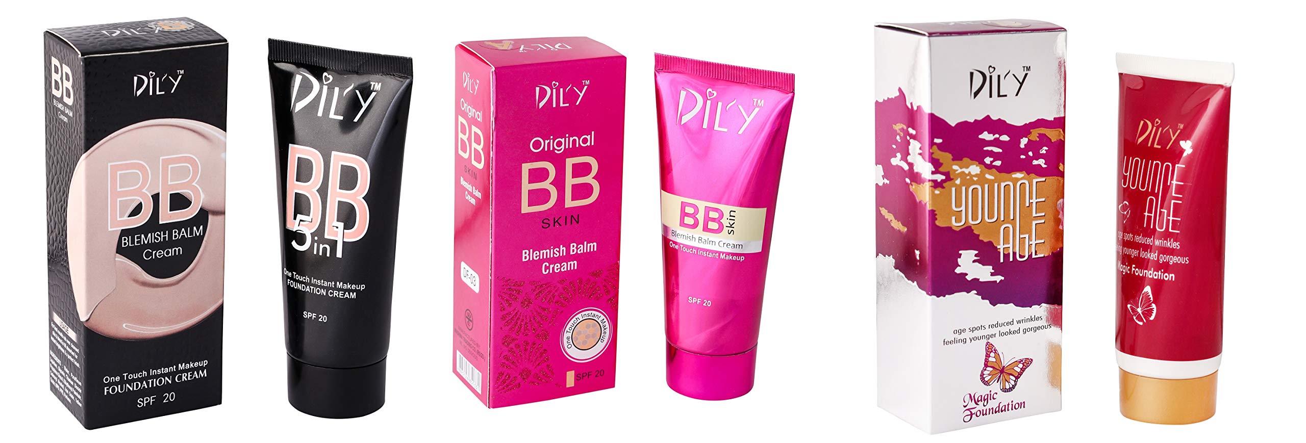 Dil'y Younge Age Magic Foundation,BB Blemish Balm Cream Foundation Black, BB Blemish Balm Cream Foundation Pink (pack of 3)