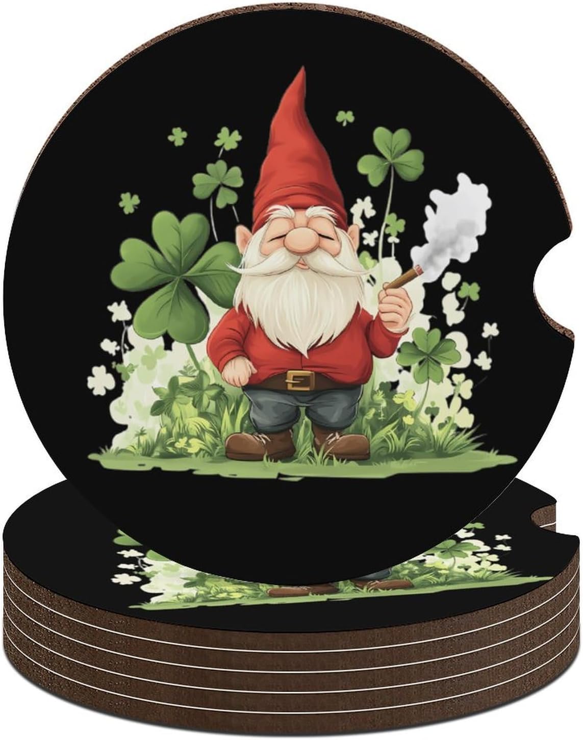 St. Patrick's Day Gnome Cute Car Coasters 2.56 Inch Absorbent Cup Holder for Drinks Auto Interior Accessories