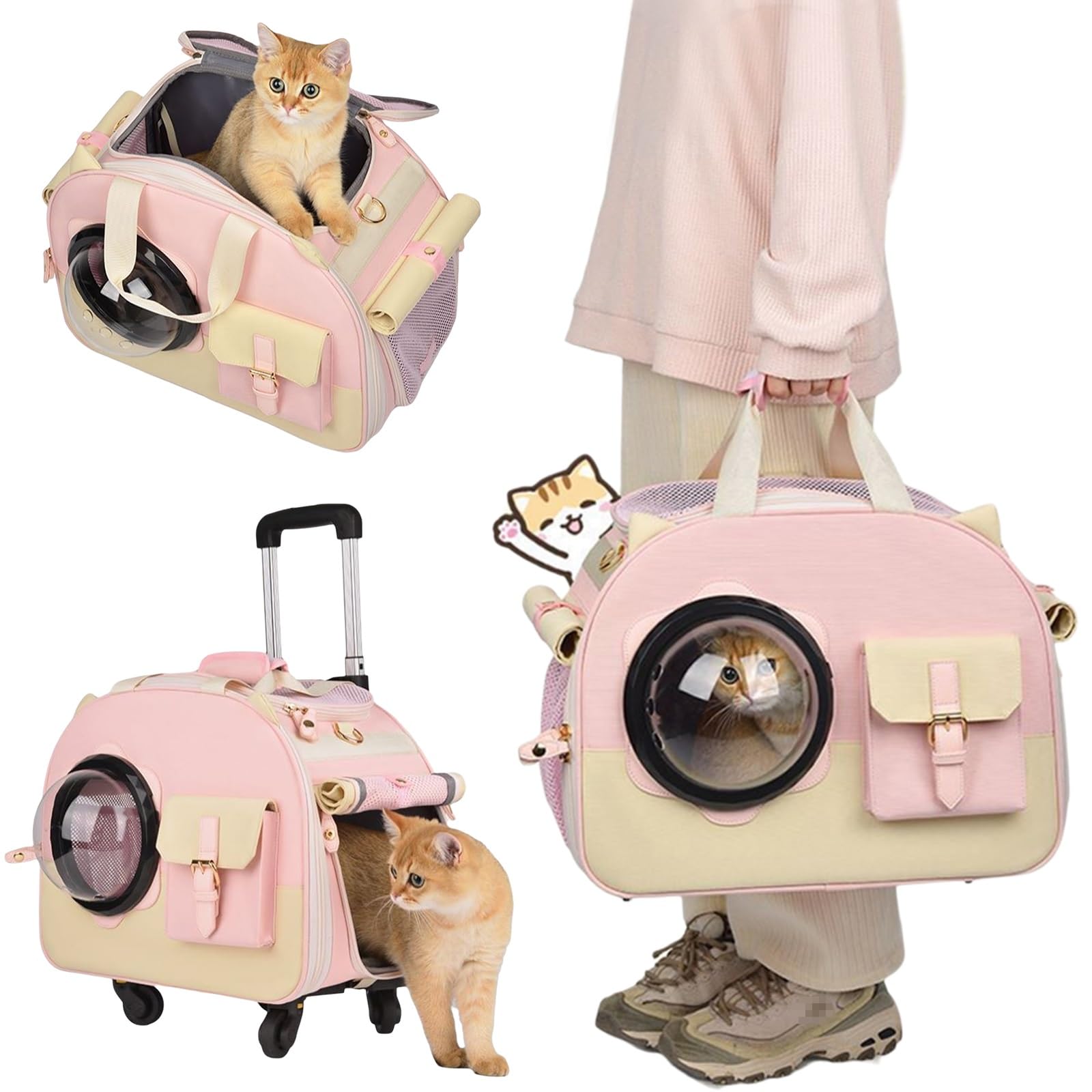 Mochila de Viaje para Mascotas con Ruedas, Mochila Multifunción para Mascotasm, Mochila Gato, Diseño Súper Ventilado, Ideal para Viajar Caminar Acampar