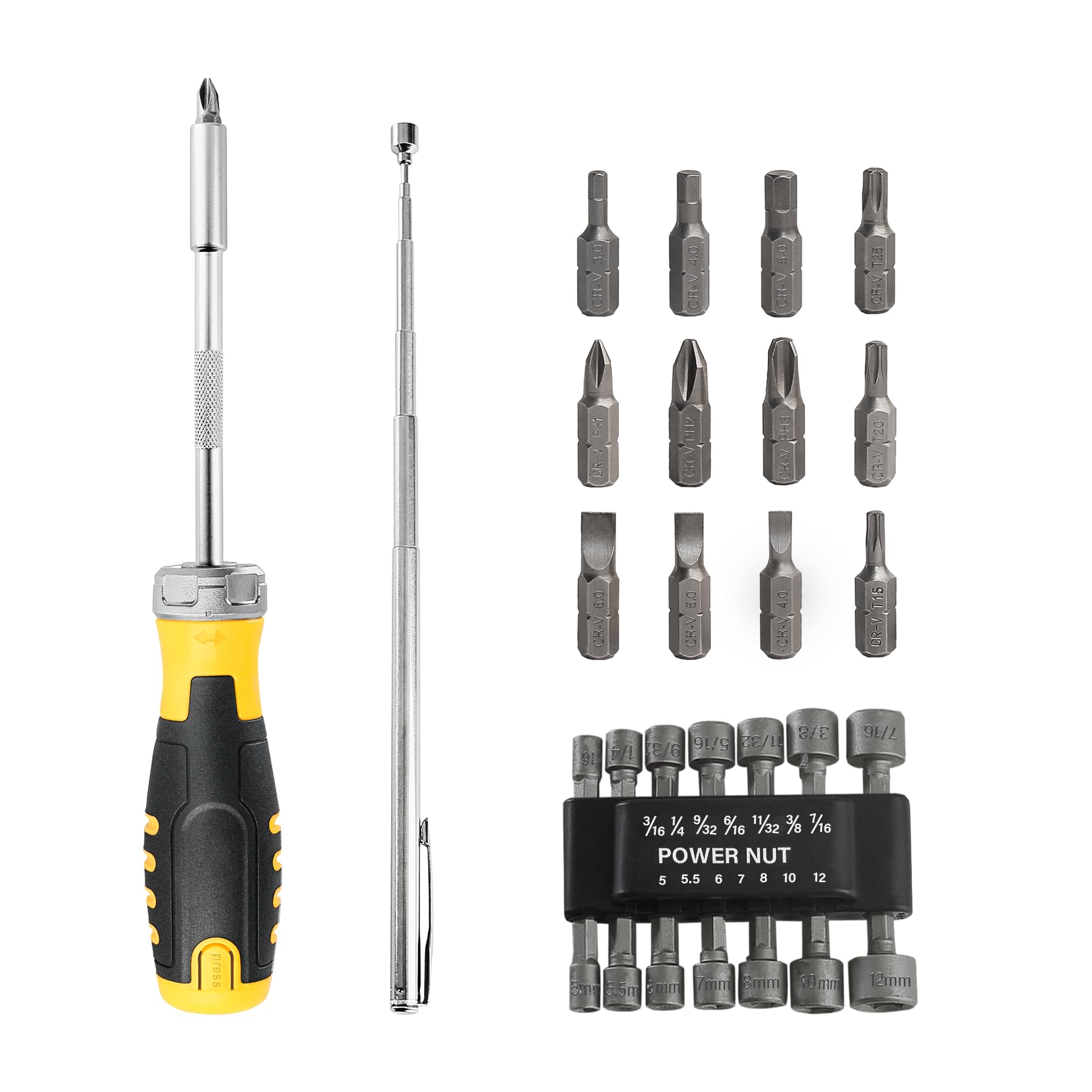 HAUTMEC 28 Pcs Magnetic Ratcheting Screwdriver Set, Multi-bit Screw Driver Set Including CRV Screwdriver Bits
