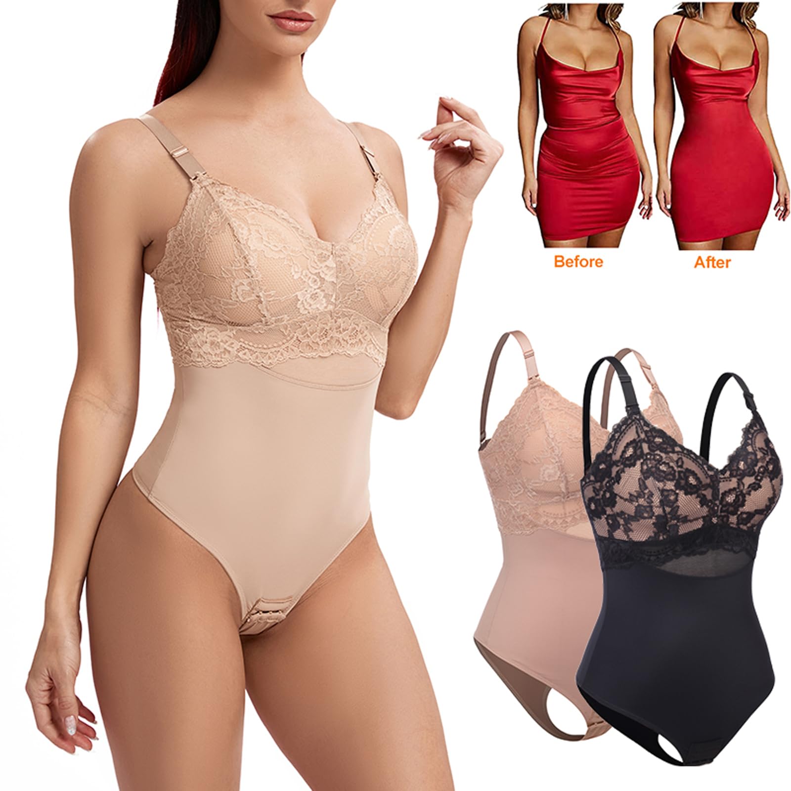 Kanten string bodysuit dames naadloze full body shaper, afslankende taille buikcontrole ondergoed platte buik glad korset