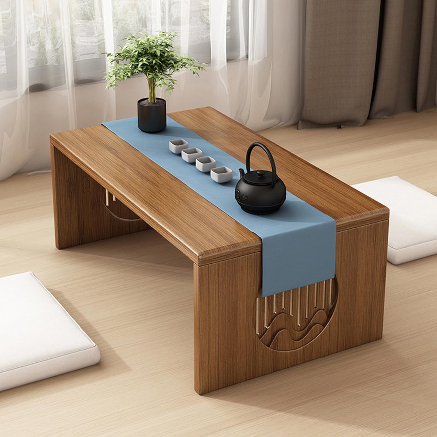 Bambusowy stolik kawowy na podłogę przenośne japońskie drewniane składane biurko do salonu niski stół jadalny do herbaciarni 100 cm meble nowoczesny minimalistyczny design
