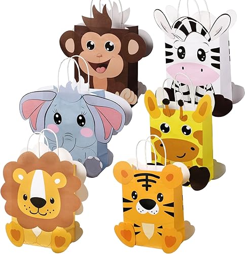 24 bolsas de regalos de safari con asas para fiestas temáticas de safari y selva (estilo dimensional, 24 unidades)