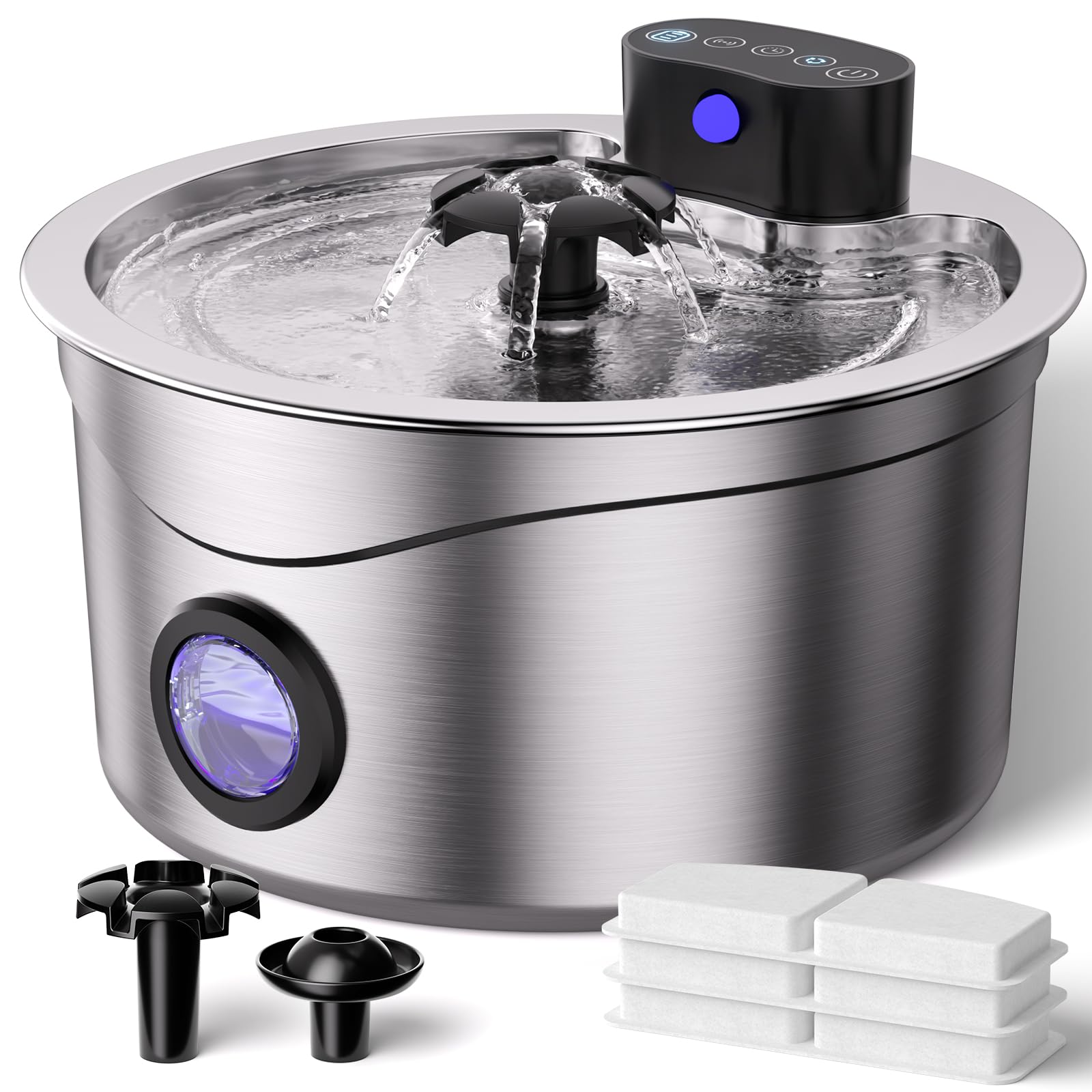 2.6L Wireless Stainless Steel Cat Water Fountain, 4000mAh Battery Operated Pet Water Fountain with 3 Flow & Sensor Modes, Filtered Auto Cat Drinking Fountain for Cats Dogs