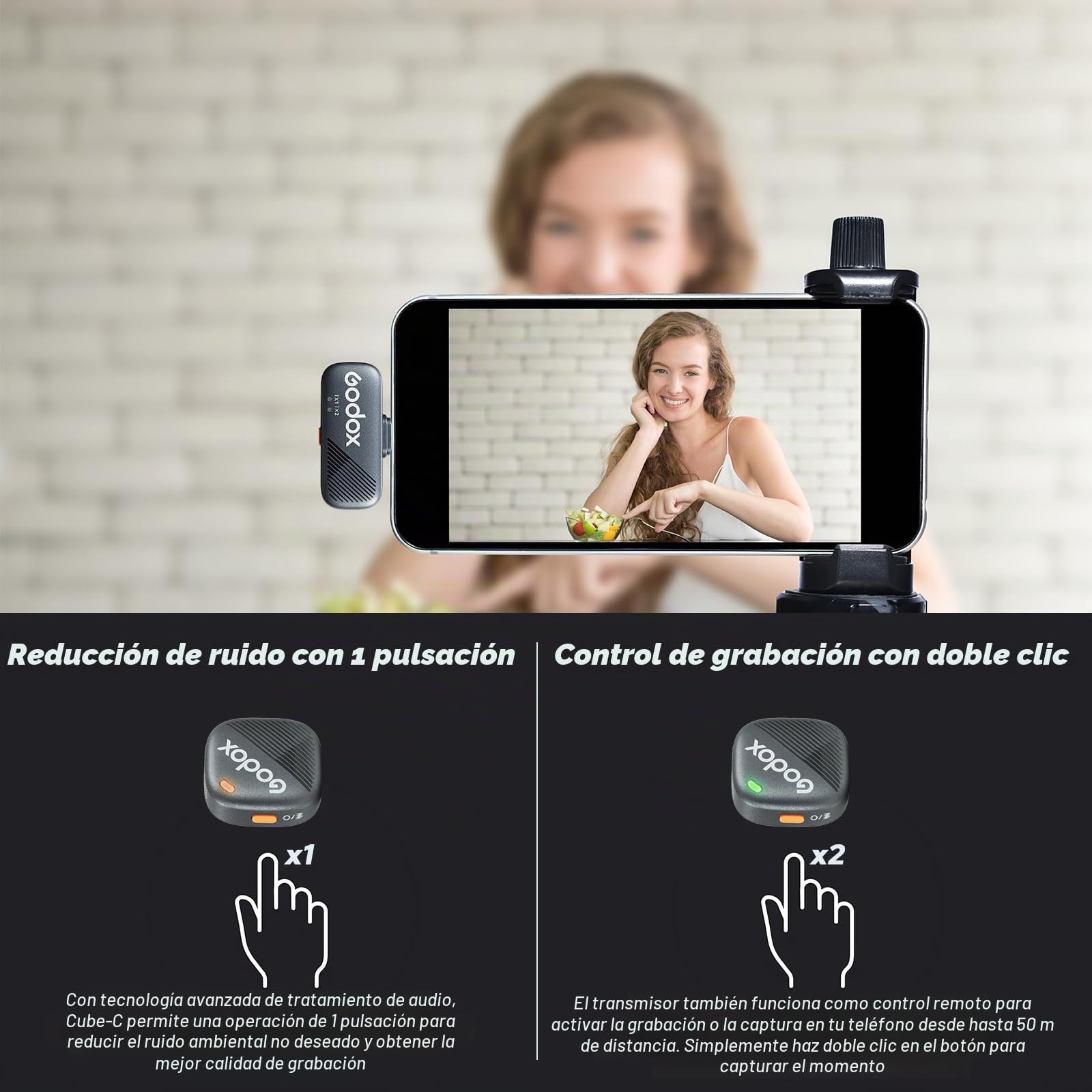 GODOX Cube-C Comb Kit2, 300m de Alcance, 48KHz 24Bit, Cancelación de Ruido | Micrófono inalámbrico de solapa para Cámara/iPhone/Android/PC, 10H de duración de batería, para Vlogging, TikTok, Entrevistas