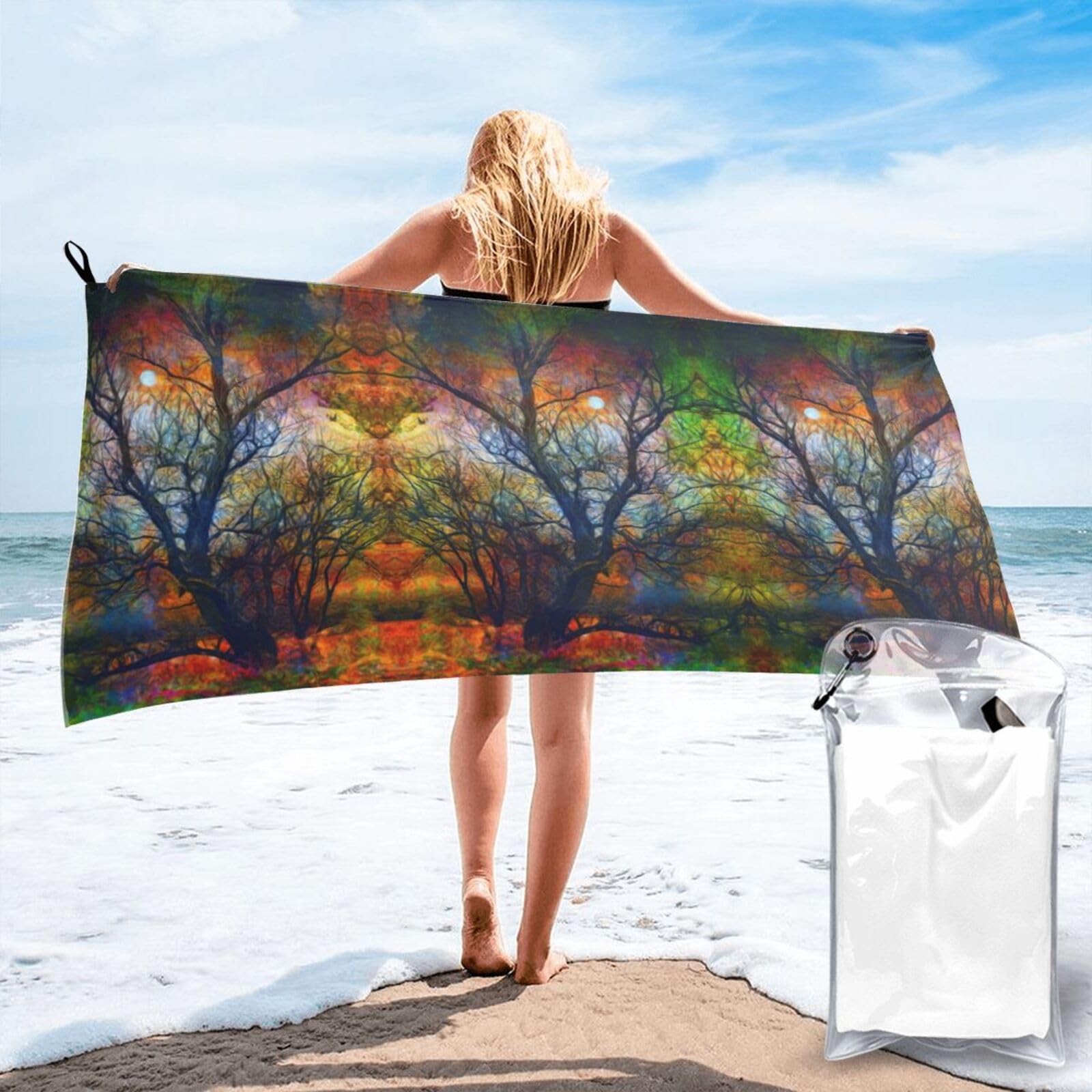 Toalla de playa de secado rápido portátil con estampado místico ideal para natación y gimnasio