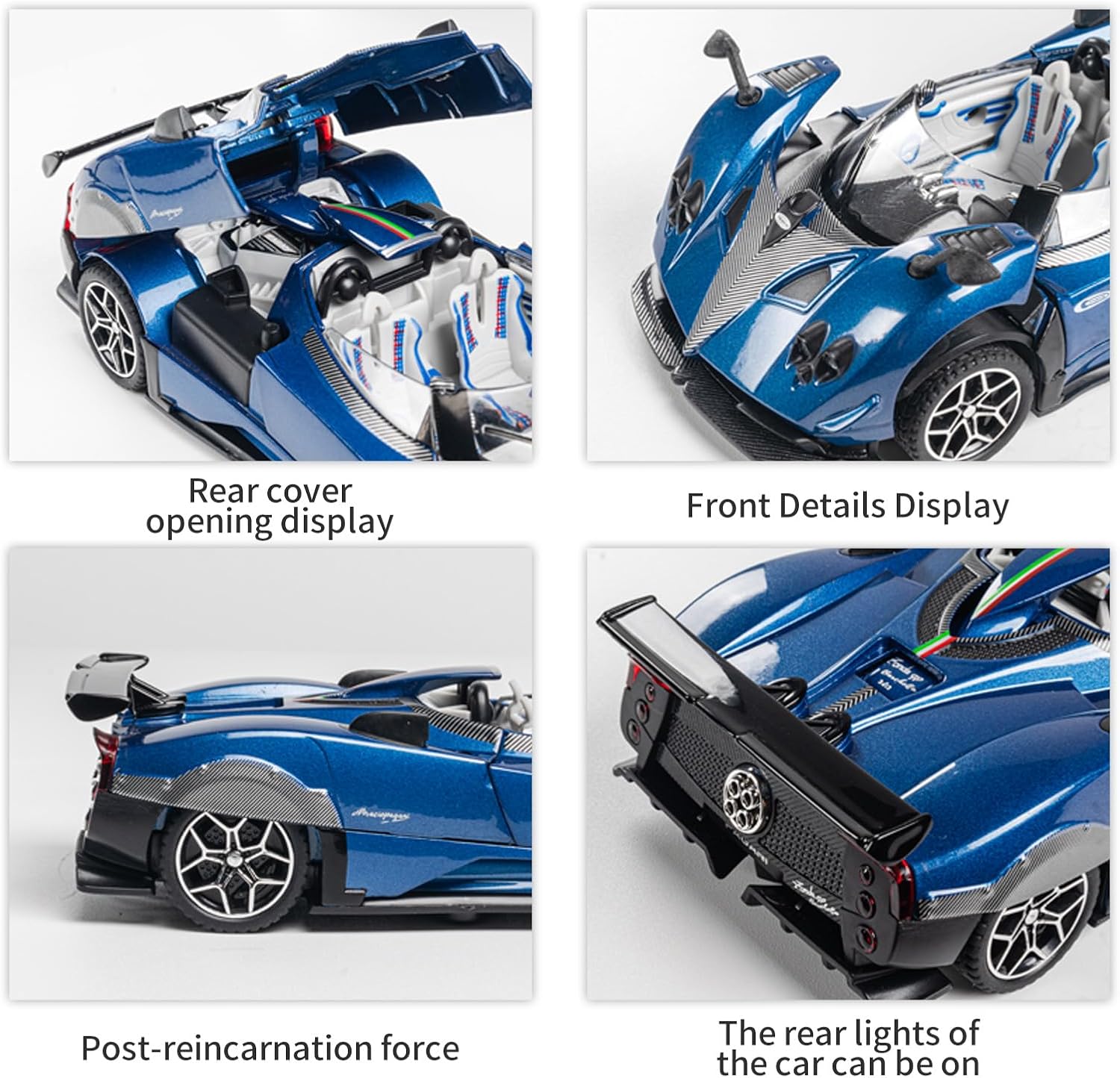 1/32 Scale Pagani Zonda HP Diecast Toy Cars - Pull Back Car Models with Light & Sound, Birthday Gifts for Boys, Perfect Vehicle Presents for Kids & Boyfriends on Christmas (Blue)