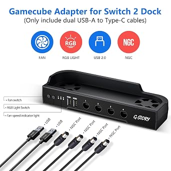 G-STORY Cooling Fan for Switch 2 Dock, Gamecube Adapter, RGB, 2 USB Ports