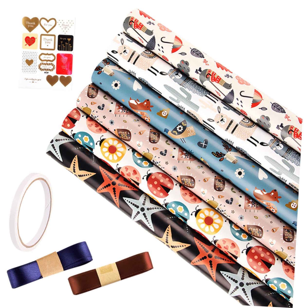 Healeved 4sätze Geschenkpapier Mit Cartoon-mustern Für Geburtstags Und Feiertagsverpackungen Bunte Kreative Geschenkverpackung Für Diy-projekte Bögen Verschiedenen Designs