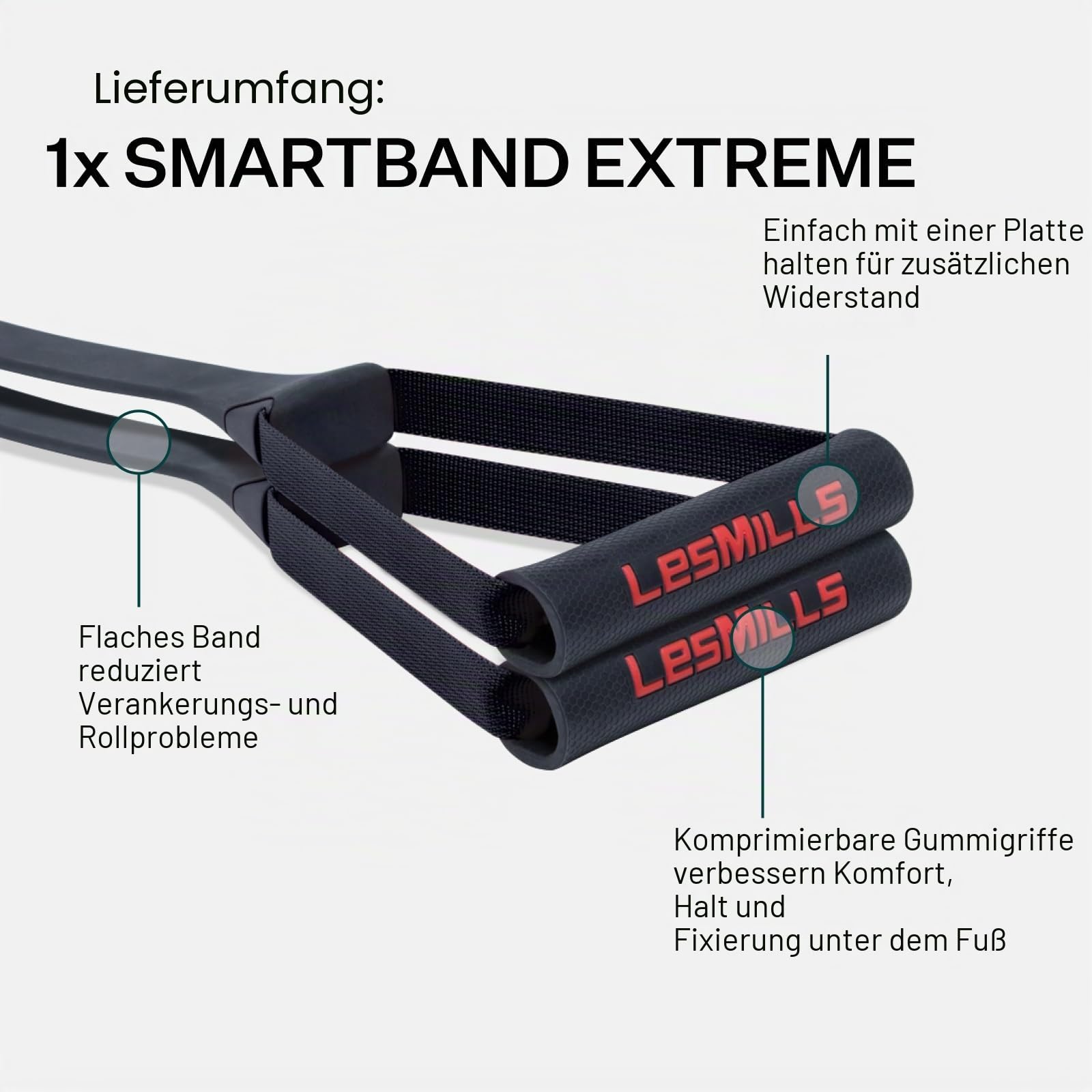 Les Mills™ SMARTBAND Extreme™ Widerstandsband mit Griffen für effektives Training und Stretching zu Hause