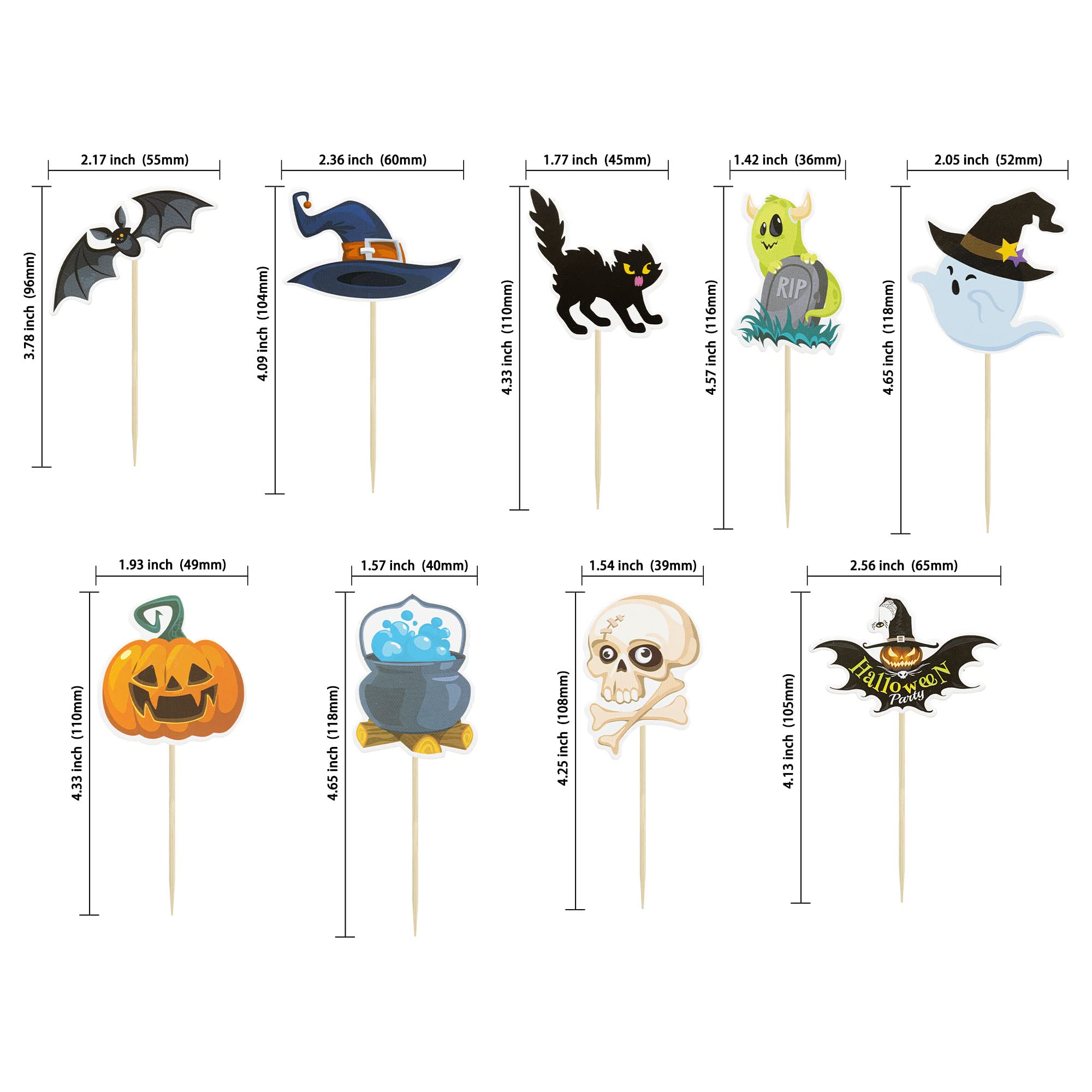 Gyufise 36Pcs Halloween Cupcake Toppers Halloween Pumpkin Cat Bat Ghost Cake Decorations for Halloween Theme Babyshower Kids Birthday Party Supplies