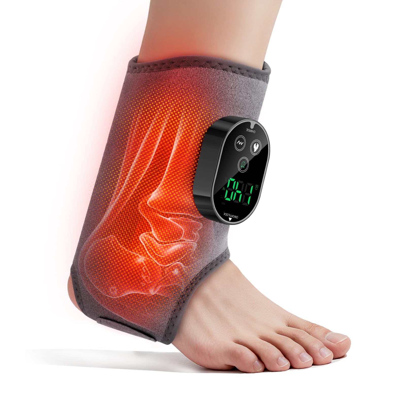 Foot Massager for Neuropathy, Ankle Massager for Pain Relief, Heated Ankle Wrap Heating Pad with Massage for Circulation Grey