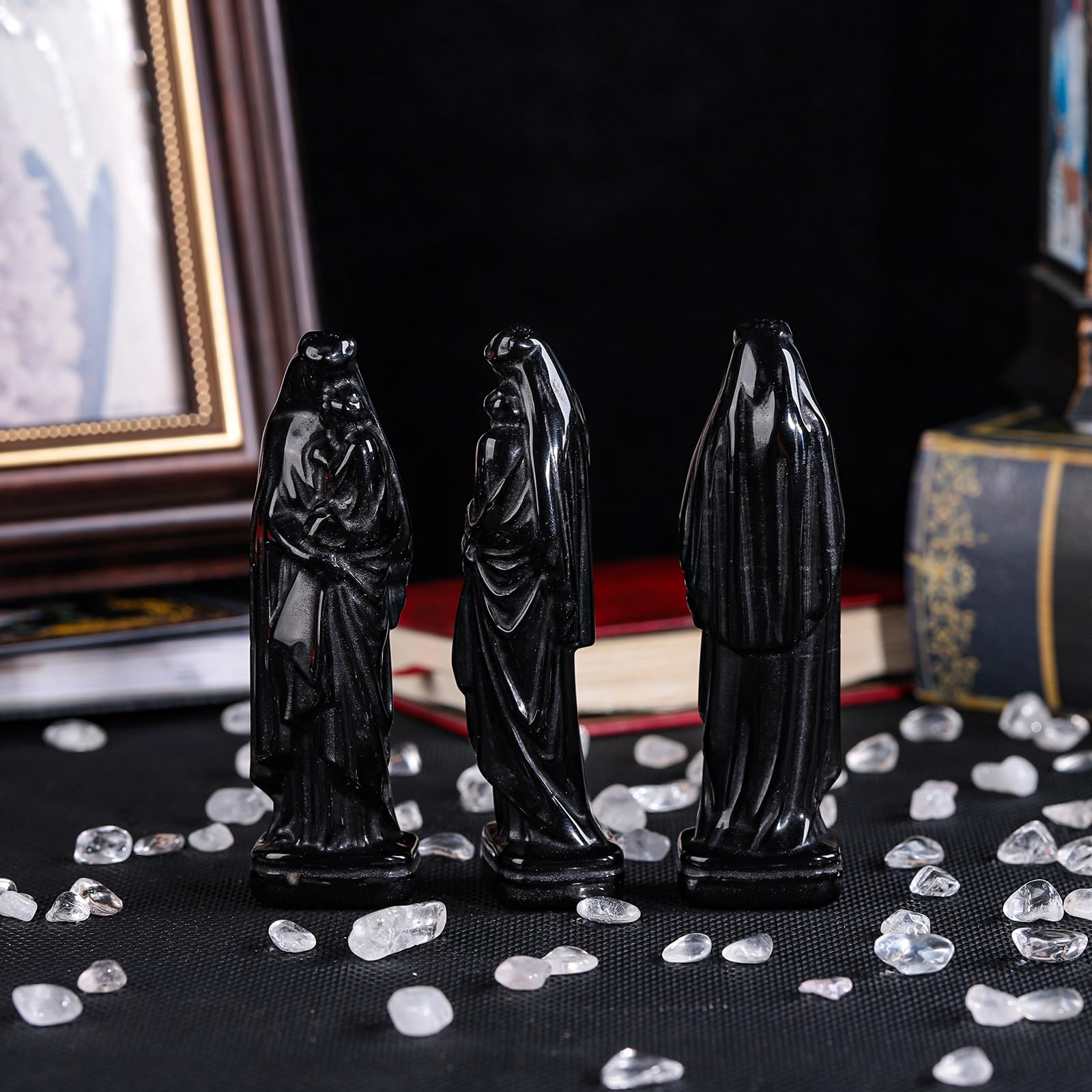 Nupuyai 3.7" Virgin Mary and Christ Child Obsidian Crystal Statue - Image 3