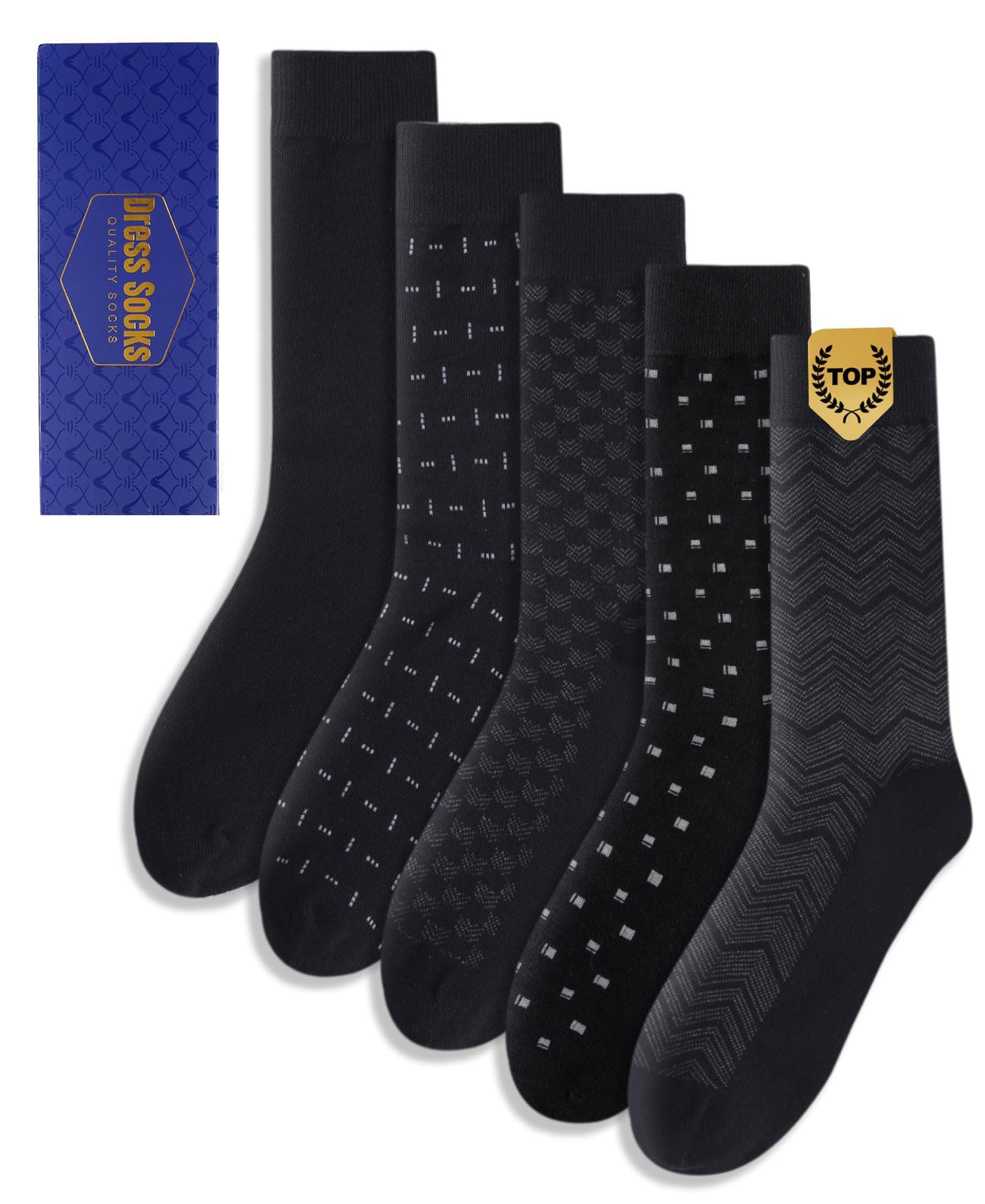 Juedverty 5 Pairs Mens Dress Socks Size 9-12,Combed Cotton Classic Business Patterns Comfort Crew Sock Size 10-13